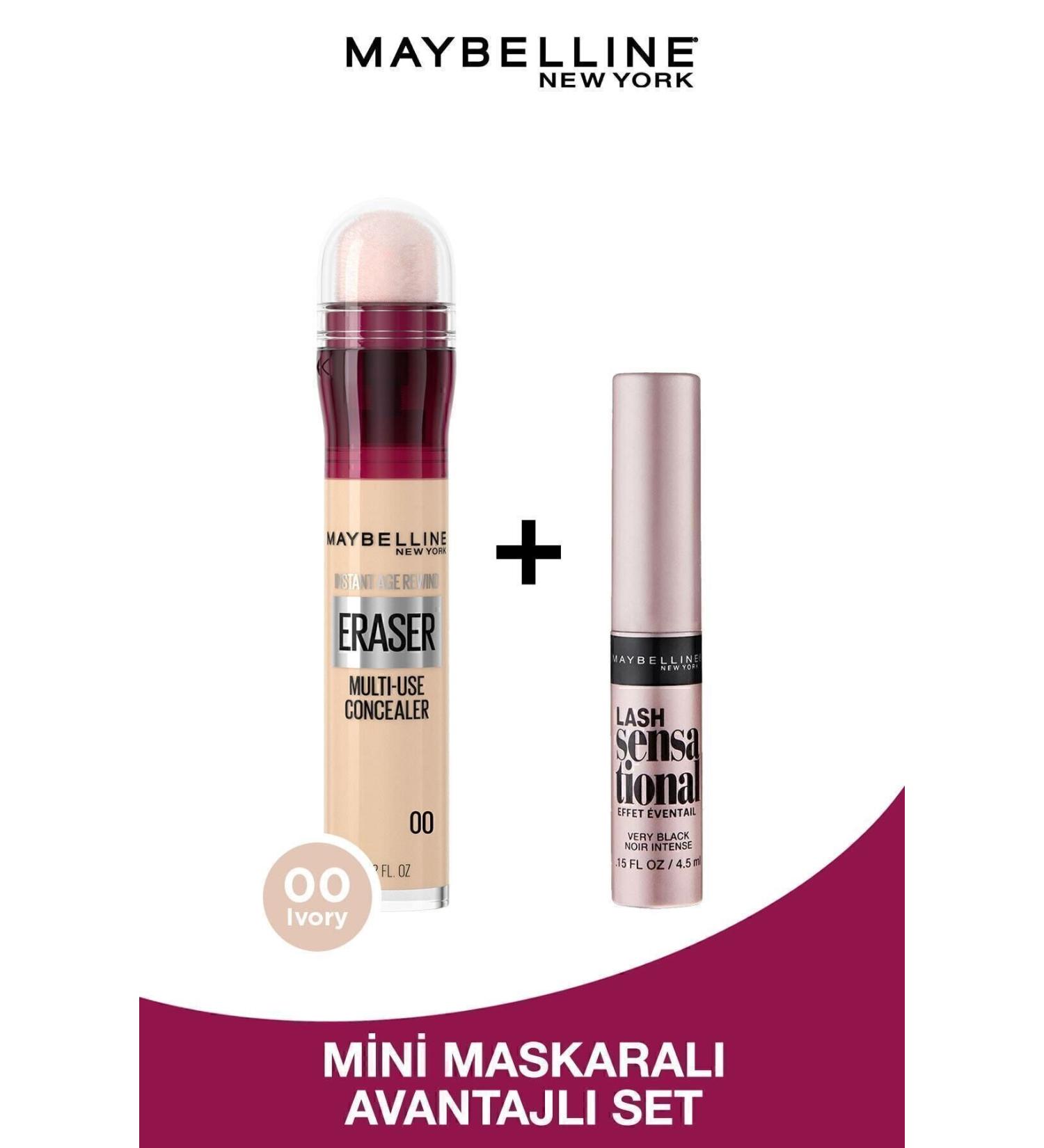Maybelline New York Instant Anti Age Eraser Concealer - 00 Ivory & Mini Lash Sensational Mascara Makeup Set Concealer - Buy Online on GoSupps.com