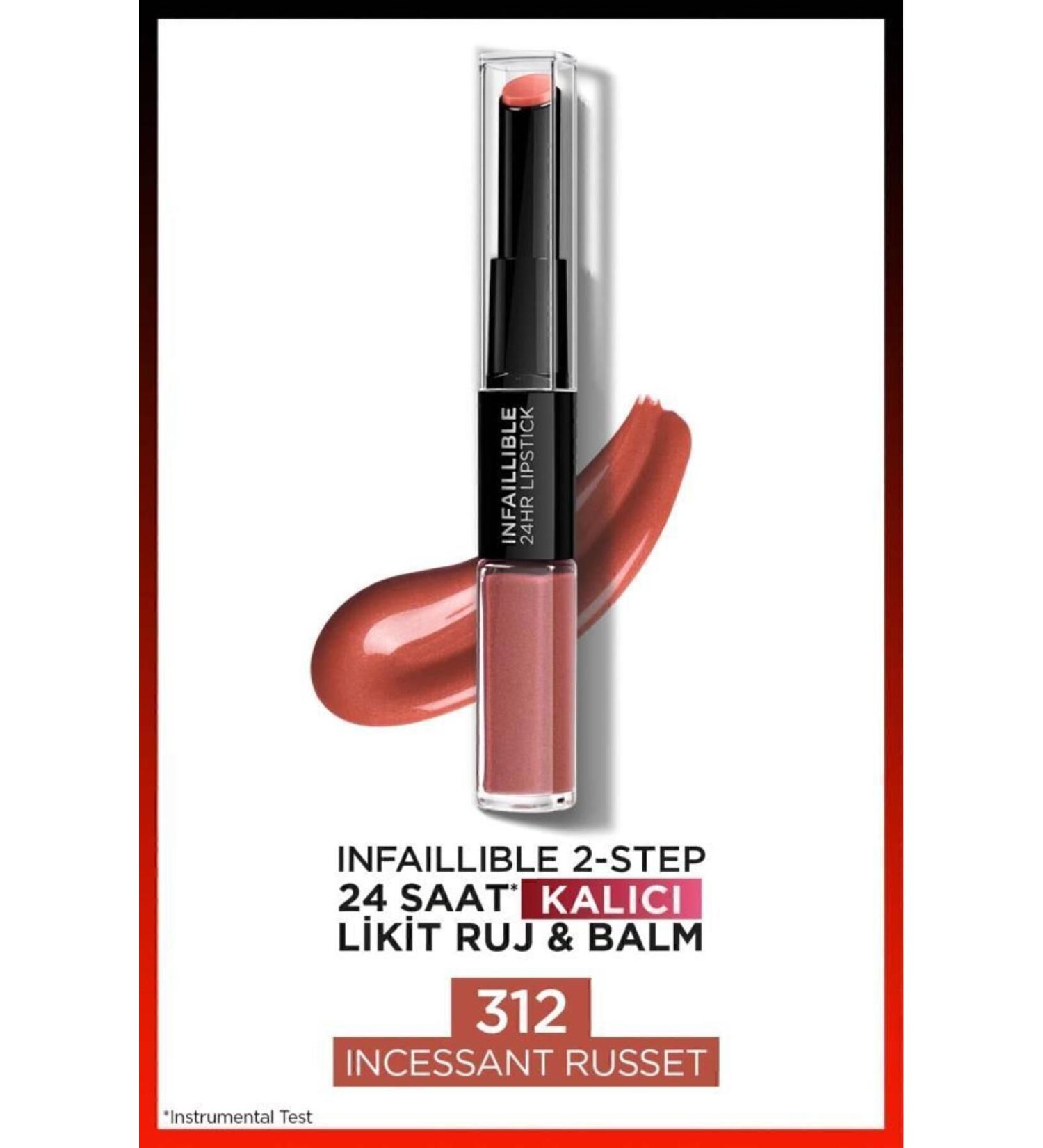 L'Oreal Paris Infaillible 2-step 24 Hour Liquid Lipstick & Balm - 312 Incessant Russet - Buy Online on GoSupps.com