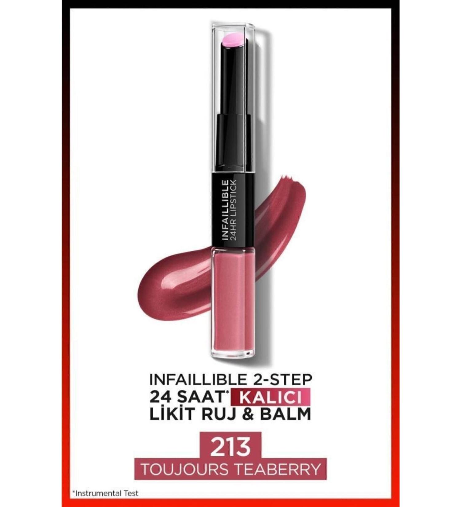L'Oreal Paris Infaillible 2-step 24 Hour Liquid Lipstick & Balm - 213 Toujours Teaberry - Buy Online on GoSupps.com