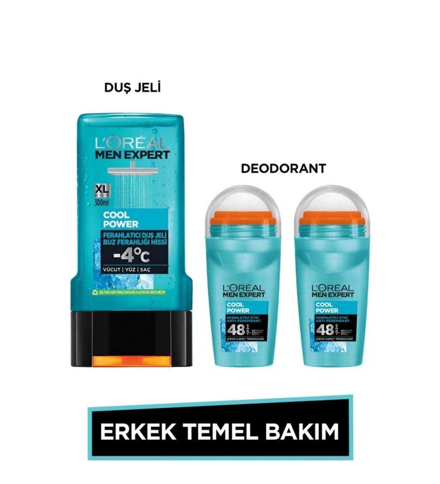 L'Oreal Paris Men Expert Men's Basic Care Set Cool Power Refreshing Shower Gel 300ml + Cool Power Roll On X2 - Buy Online on GoSupps.com