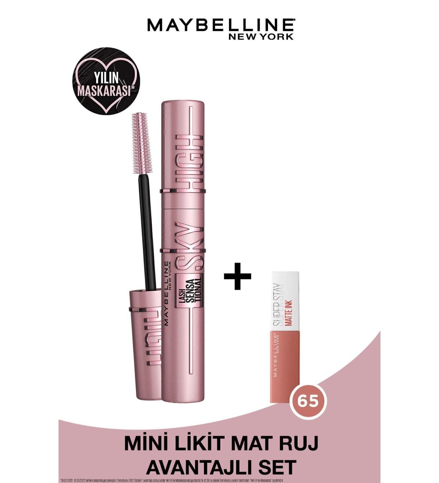 Maybelline New York Lash Sensational Sky High Mascara & Mini Super Stay Matte Ink Liquid Matte Lipstick 65 Seductress 2.7ml - Buy Online on GoSupps.com