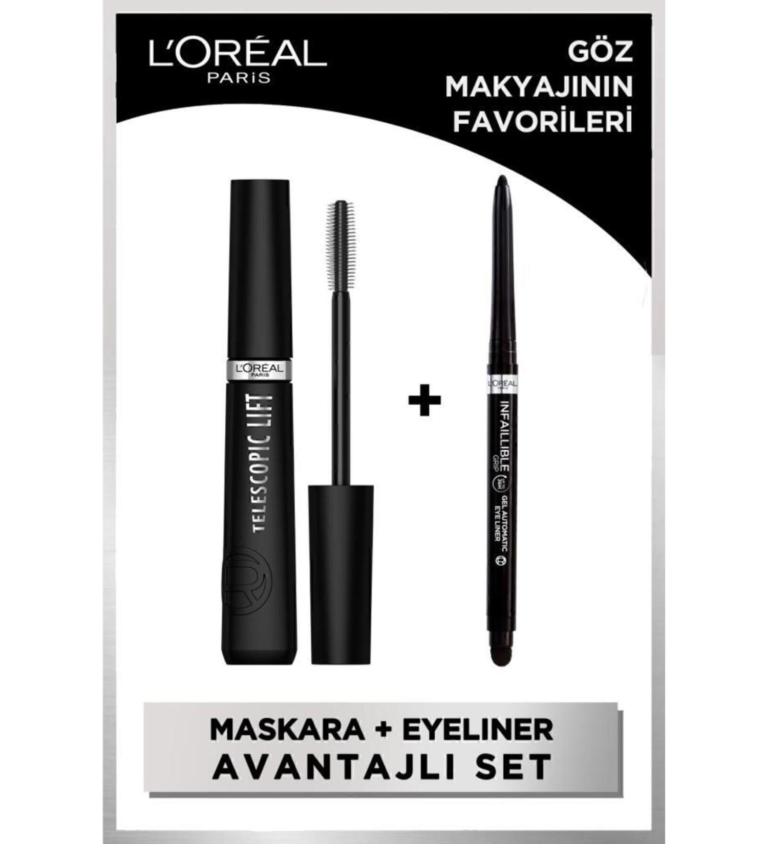 L'Oreal Paris Telescopic Lift Mascara & Infaillible Automatic Gel Eyeliner Intense Black - Eye Makeup Set - Buy Online on GoSupps.com