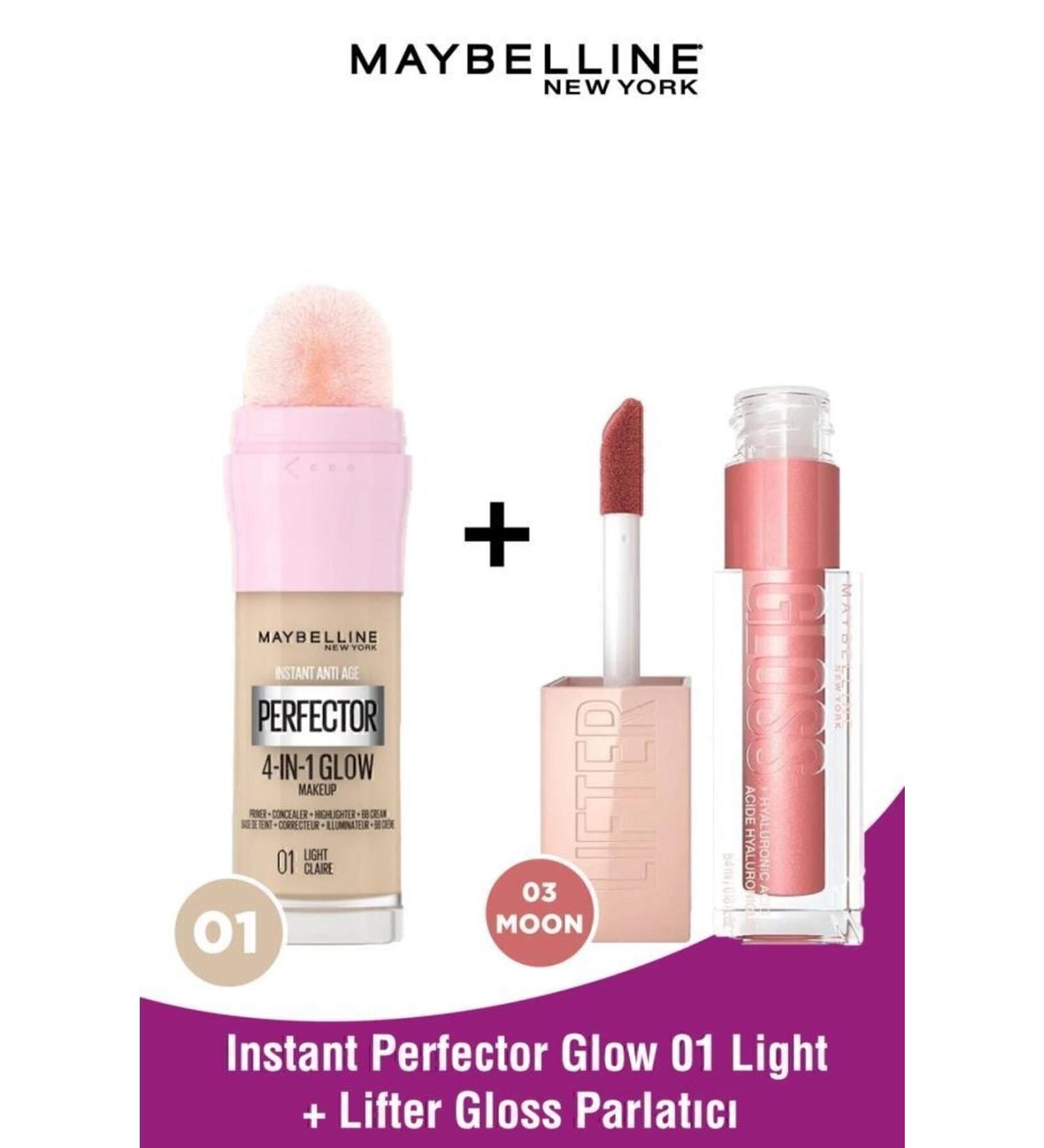 Maybelline New York Instant Perfector Glow 4 Effects in 1 Foundation - 01 Light & Lifter Gloss Lip Gloss 003 Moon - Buy Online on GoSupps.com