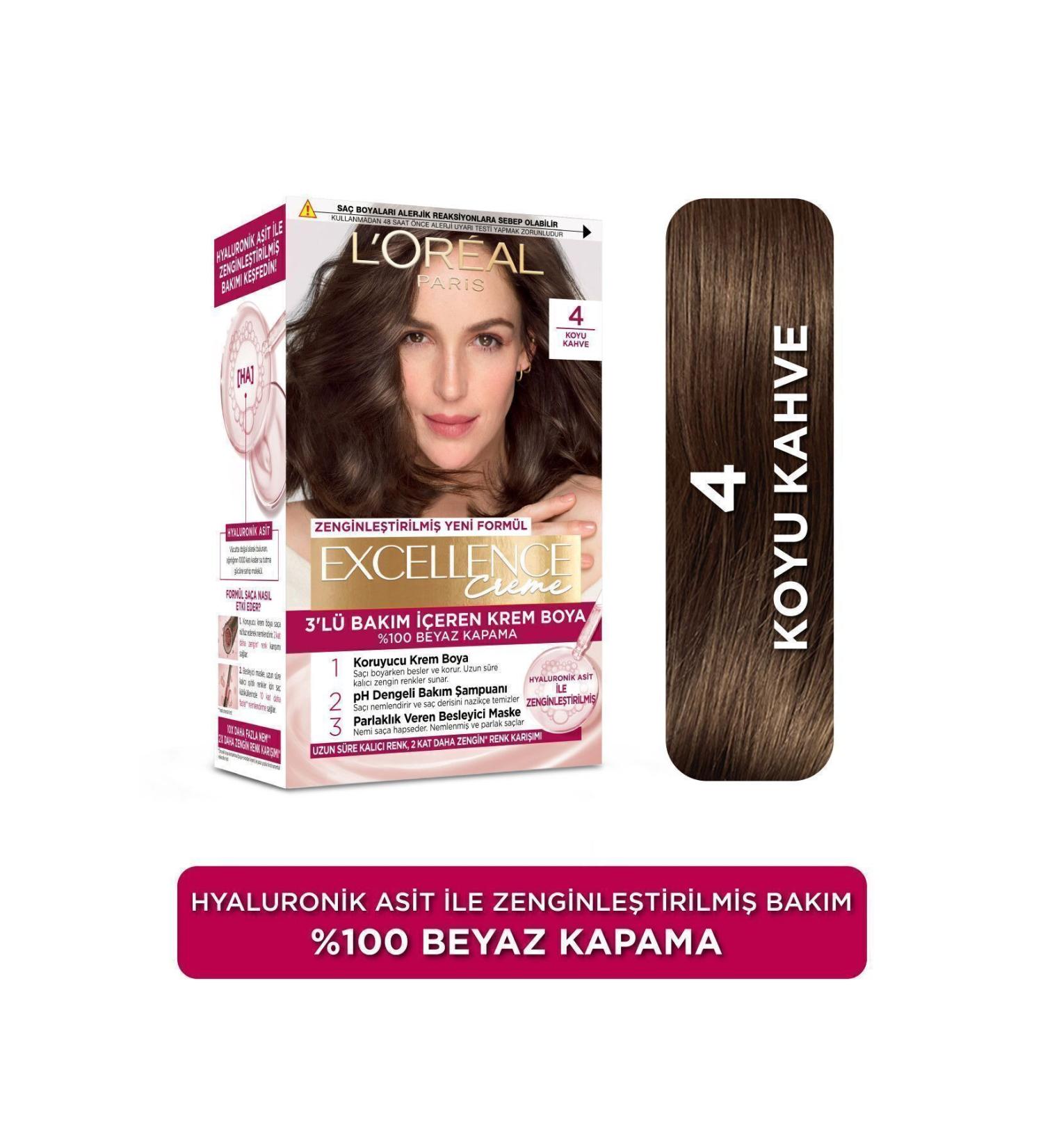 L'Oreal Paris L'Or al Paris Excellence Creme Hair Dye - 4 Brown - Buy Online on GoSupps.com