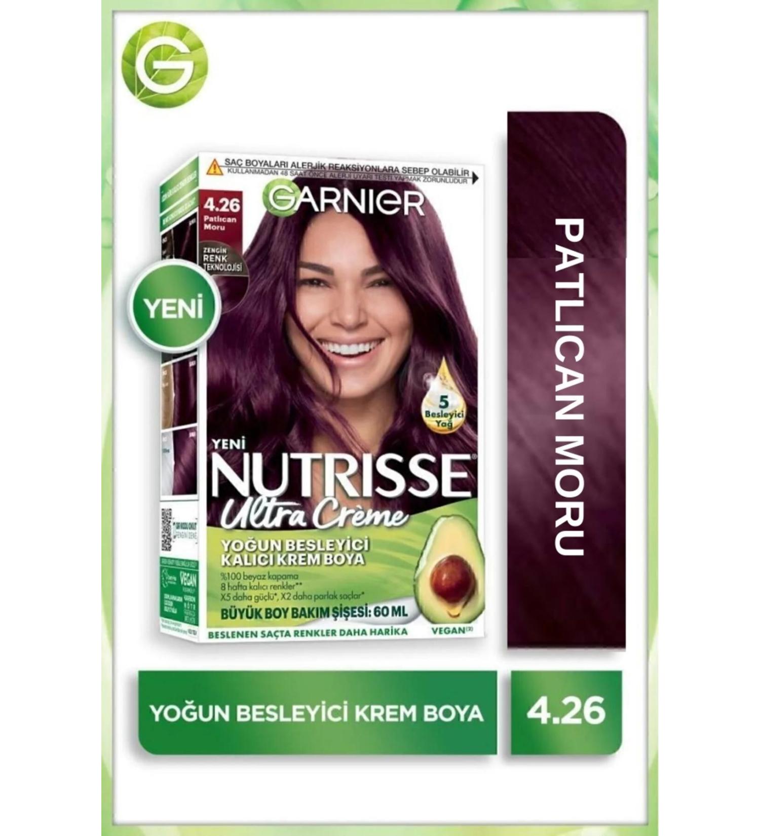 Garnier Nutrisse Intense Nourishing Permanent Cream Hair Dye 4.26 Aubergine Purple - Buy Online on GoSupps.com