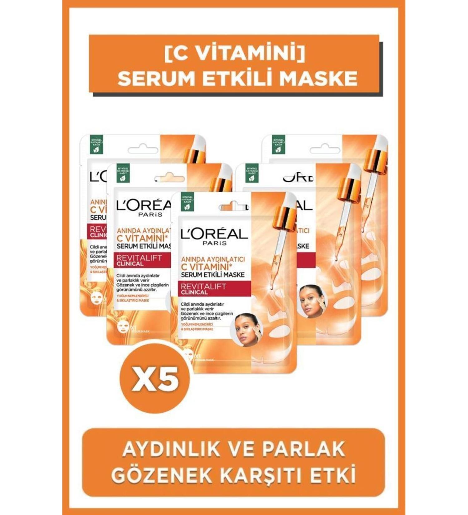 L'Oreal Paris 5-Piece Revitalift Clinical Instant Brightening Vitamin C Serum Effect Mask - Buy Online on GoSupps.com