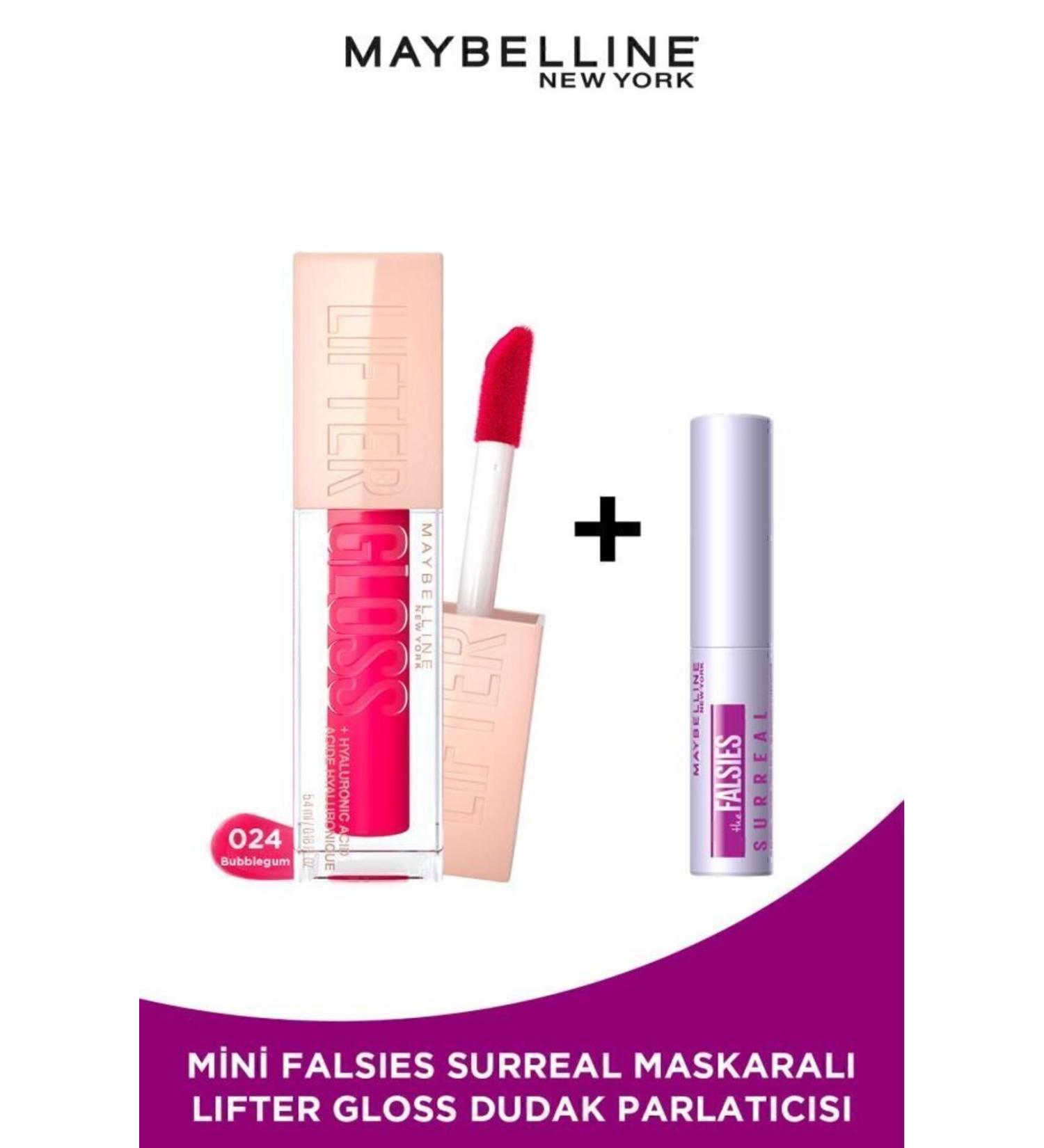 Maybelline New York Lifter Gloss Moisturizing Lip Gloss - 24 Bubblegum & Mini Falsies Surreal Mascara 4.7 ML - Buy Online on GoSupps.com