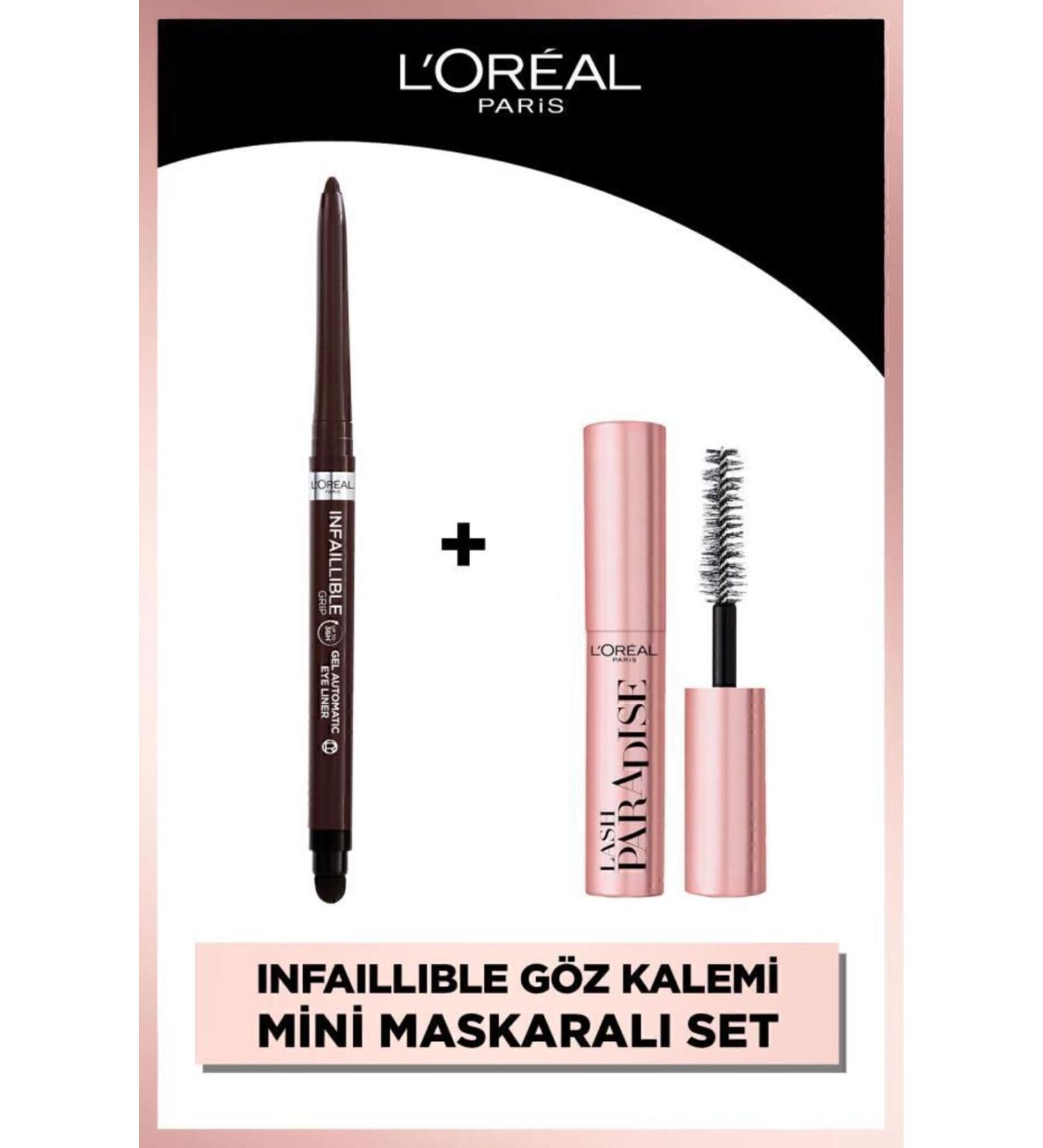 L'Oreal Paris Infaillible Automatic Gel Eyeliner - Brown & Mini Paradise Mascara 4.7 ML Makeup Set - Buy Online on GoSupps.com