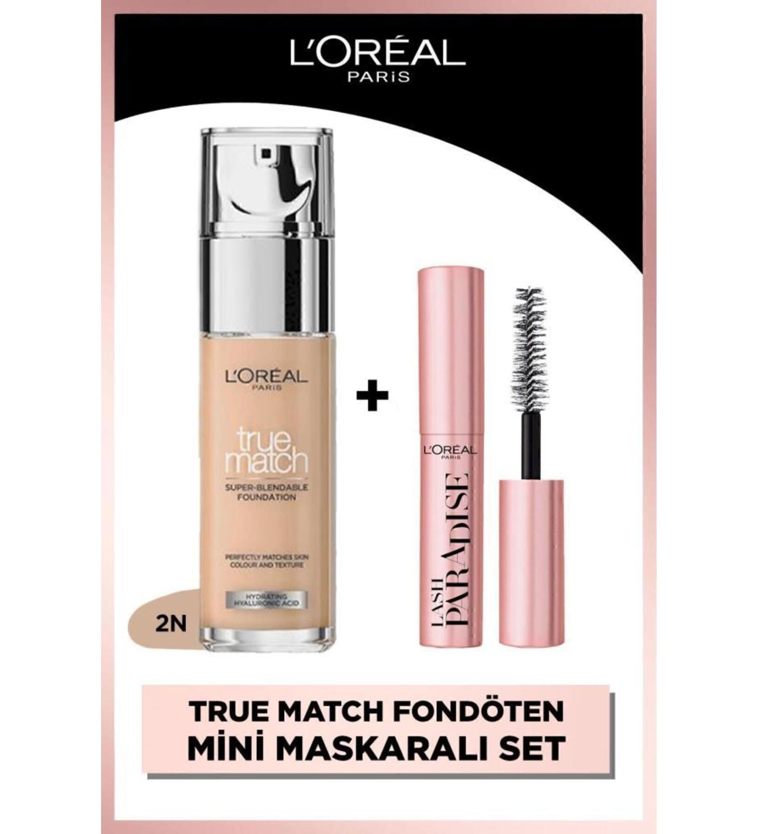 L'Oreal Paris True Match Caring Foundation - 2N Neutral Undertone & Mini Paradise Mascara 4.7 ML - Buy Online on GoSupps.com