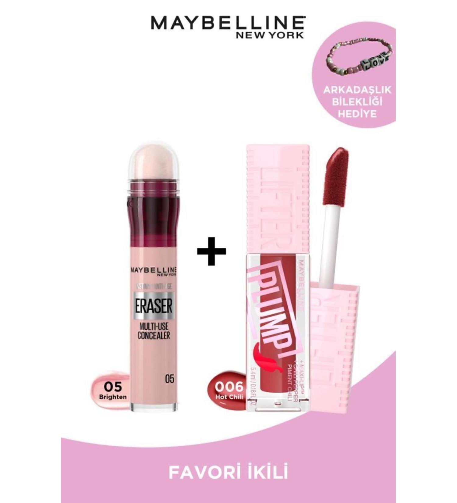 Maybelline New York Instant Anti Age Eraser Concealer 05 Brighten & Lifter Plump Lip Gloss 6 Hot Chili Makeup Set - Buy Online on GoSupps.com