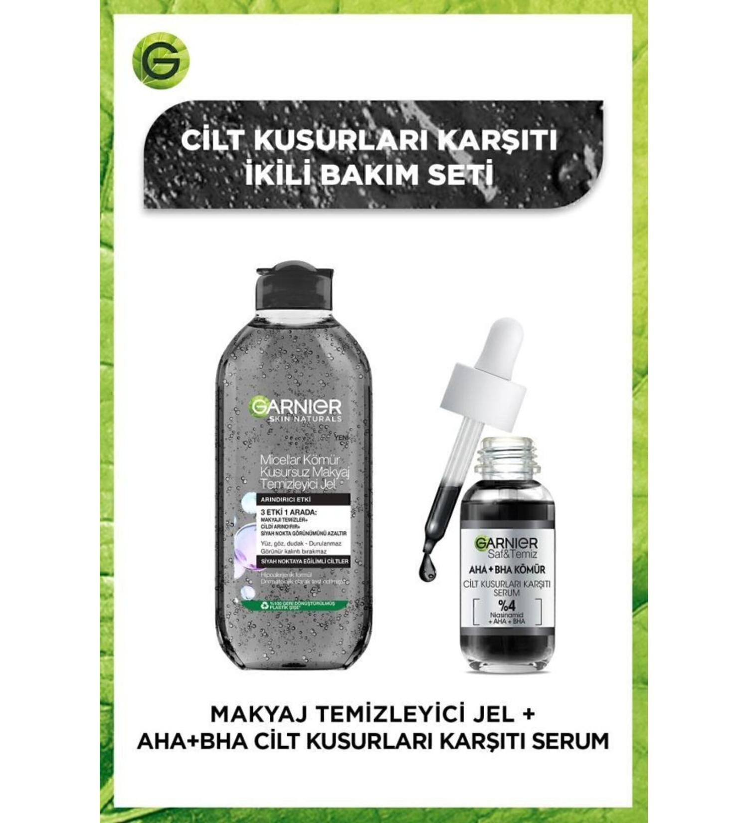 Garnier Aha+bha Anti-Imperfection Serum 30 Ml & Micellar Charcoal Flawless Make-Up Remover Gel 400 Ml - Buy Online on GoSupps.com