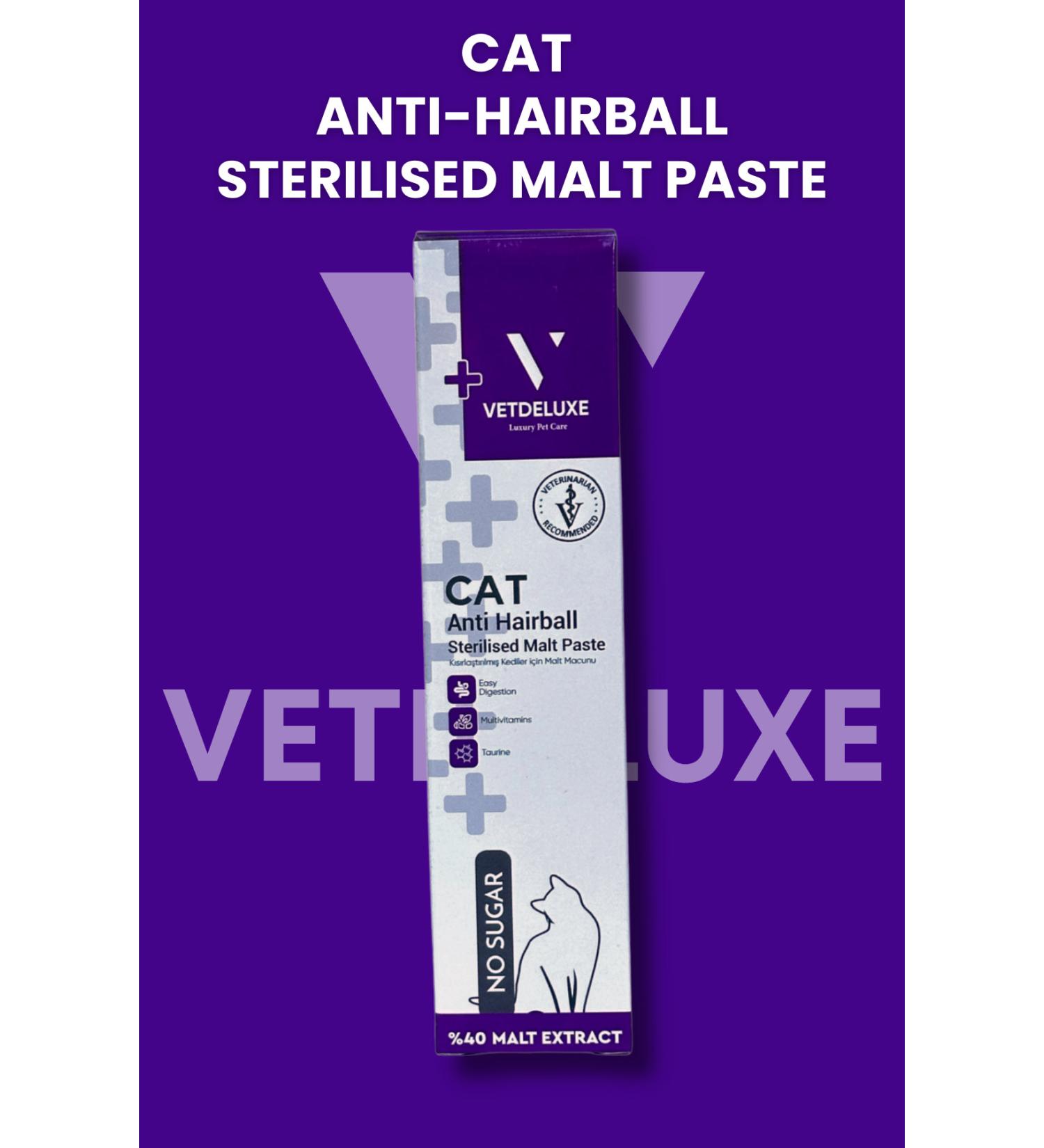 VETDELUXE Sterilized Adult Cat Malte Paste Anti-Hairball Cat Malt Paste for Neutered Cats 100 Gr