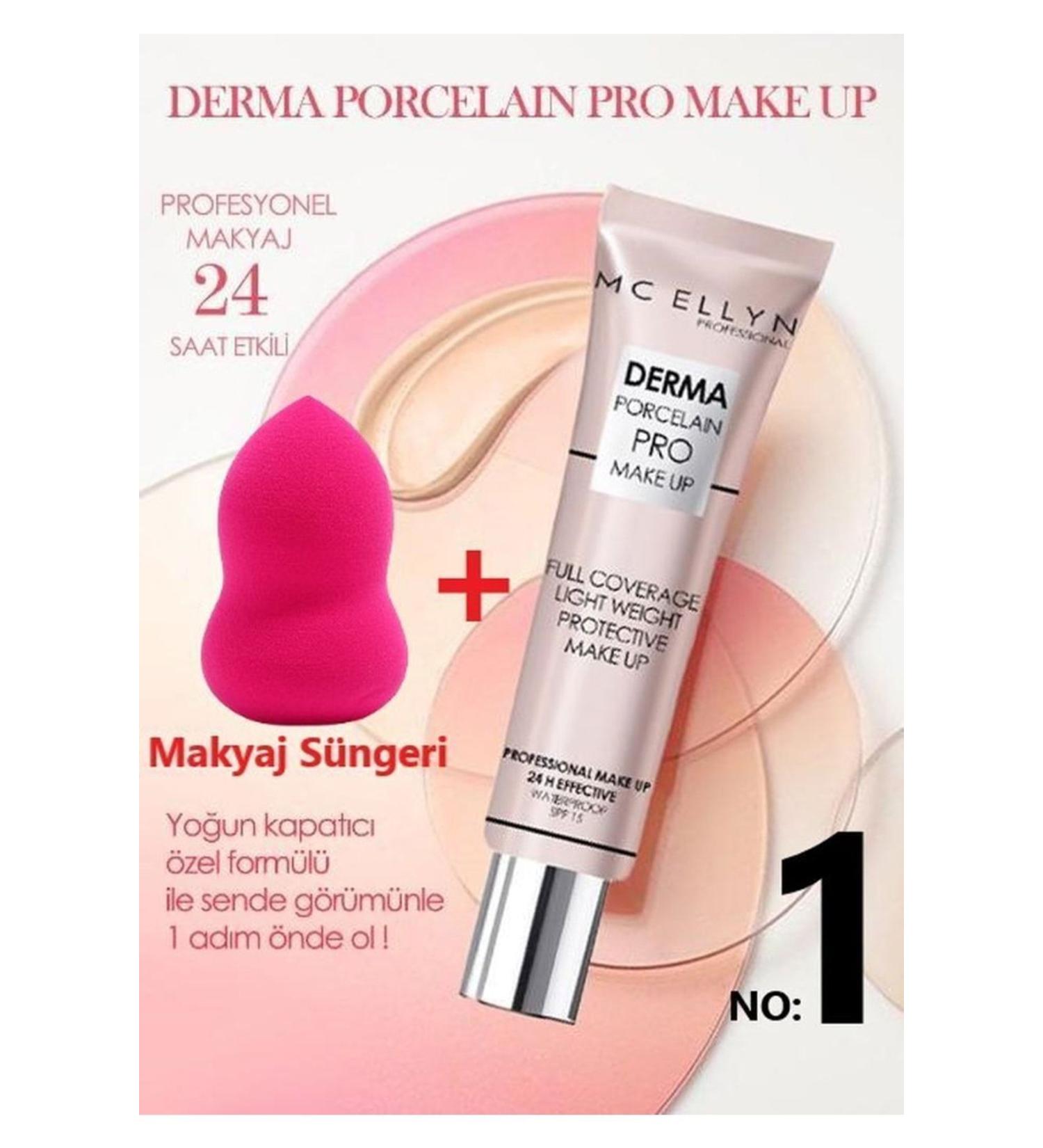 Mcellyn Pro Makeup Waterproof Spf15 Derma Porcelain Concealer Foundation + Makeup Sponge - Buy Online on GoSupps.com