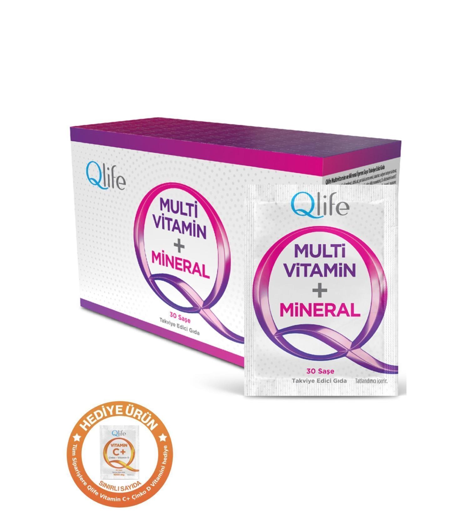 Qlife Raspberry Flavored Multivitamin Mineral Vitamin Supplement 30 Sachets - 11 Vitamins 4 Minerals - Buy Online on GoSupps.com