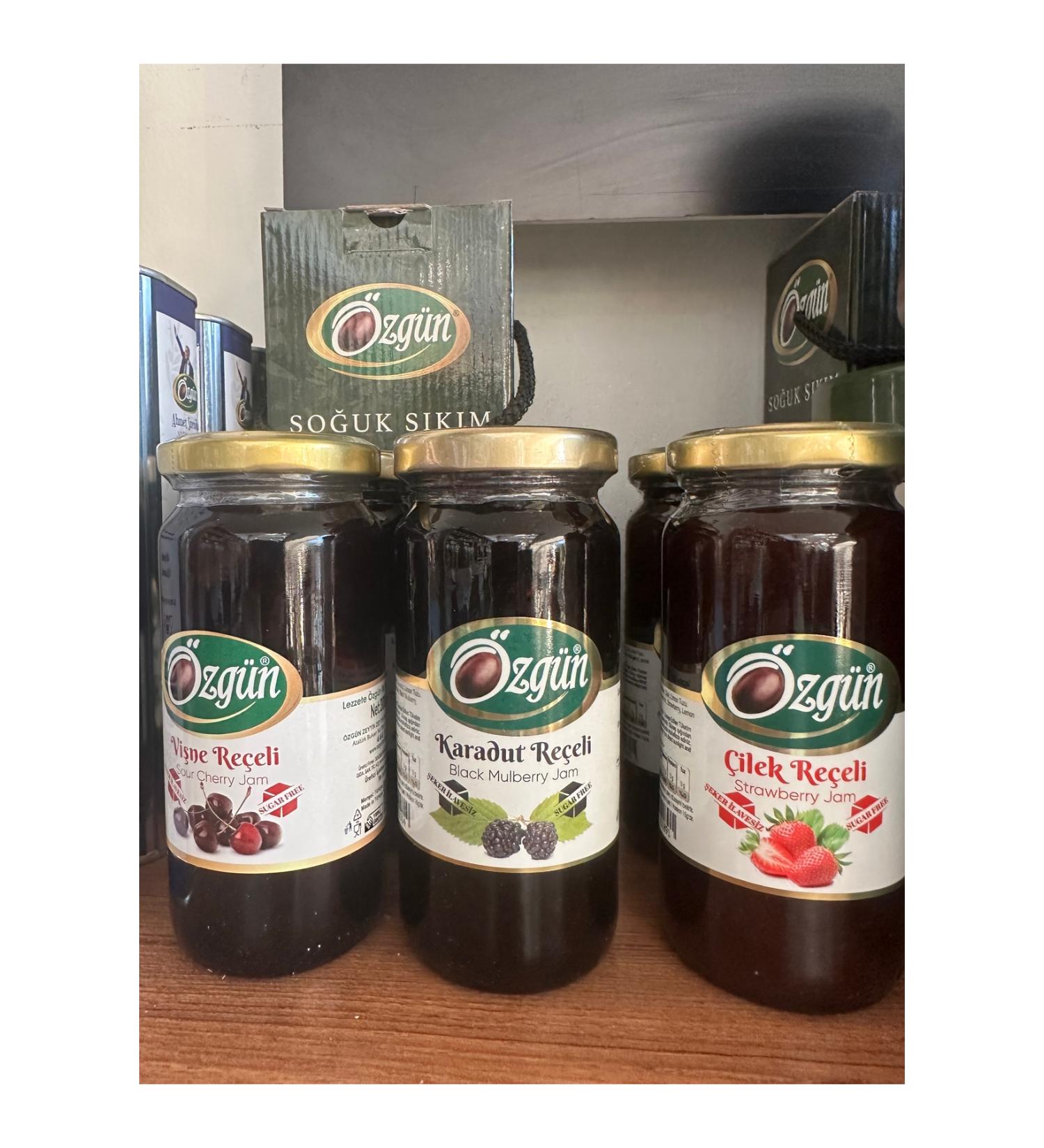 ORIGINAL OLIVE & OLIVE OIL Jam Set (SOUR CHERRY-STRAWBERRY-BLACK MULBERRY) sugar-free 300gr 3 Pieces