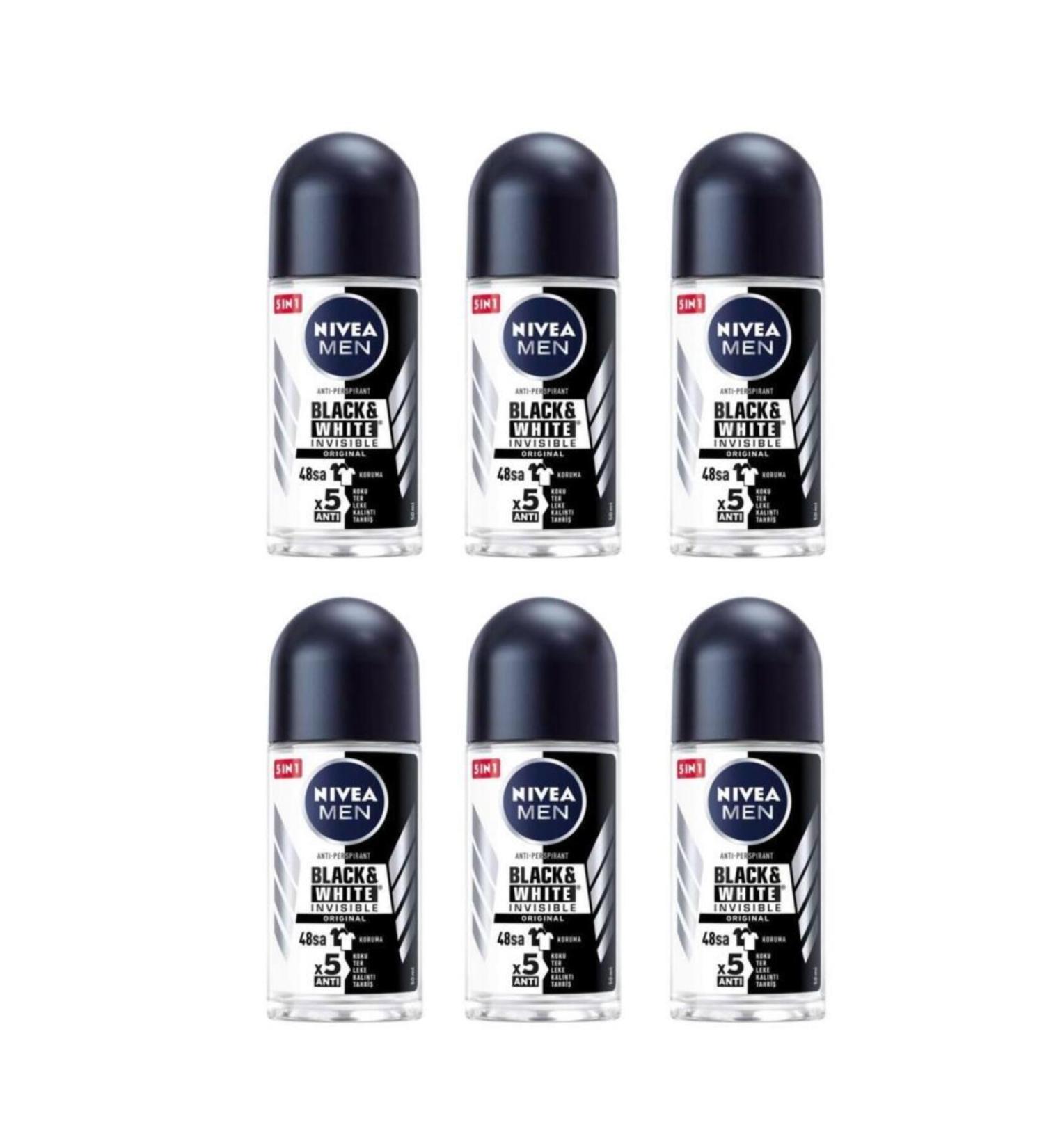 NIVEA Men Black & White Original Roll-On Travel Size 25 Ml 6 Pieces
