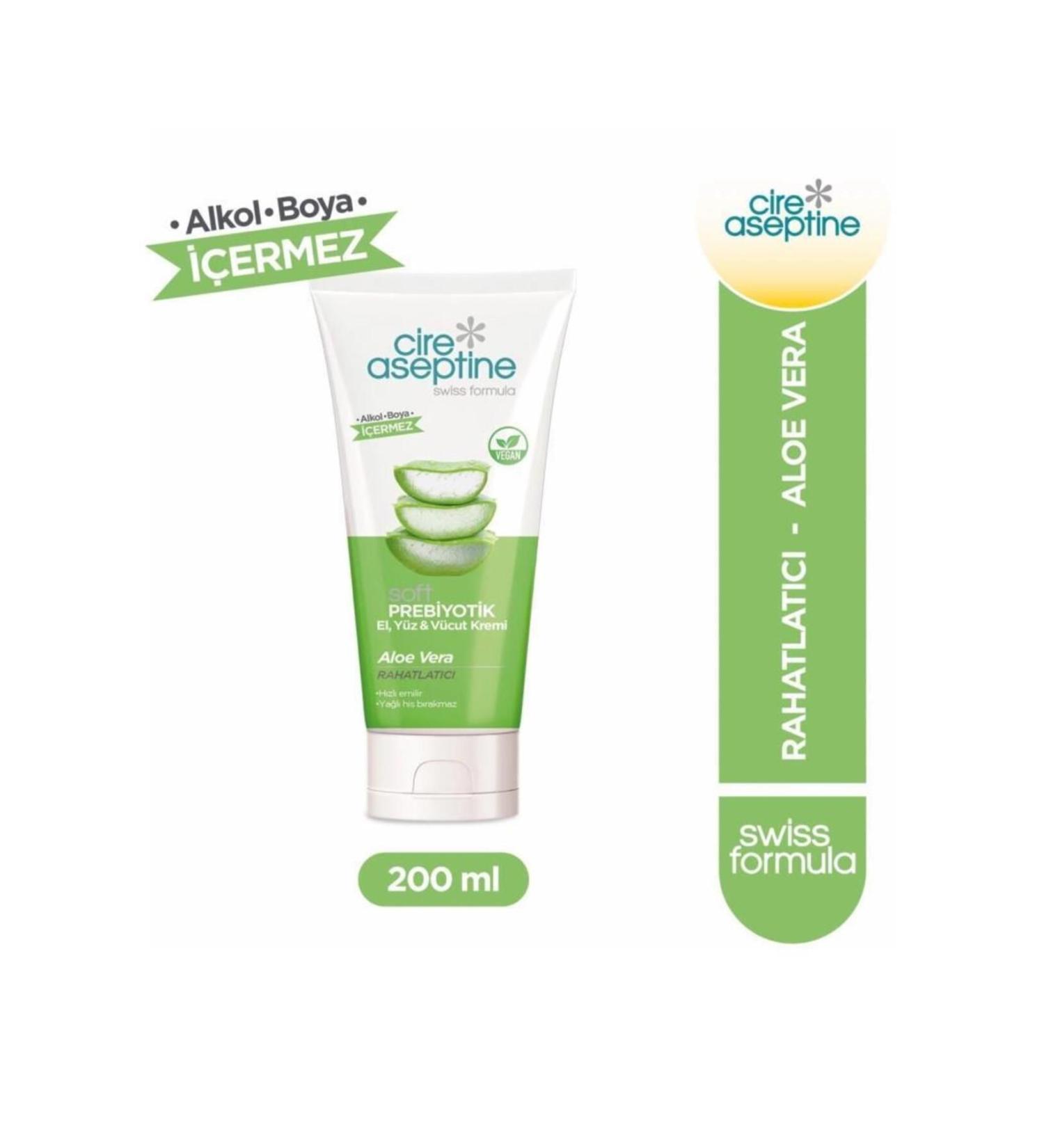 Cire Aseptine Soft Prebiotic Aloe Vera Hand Face and Body Cream 200 Ml