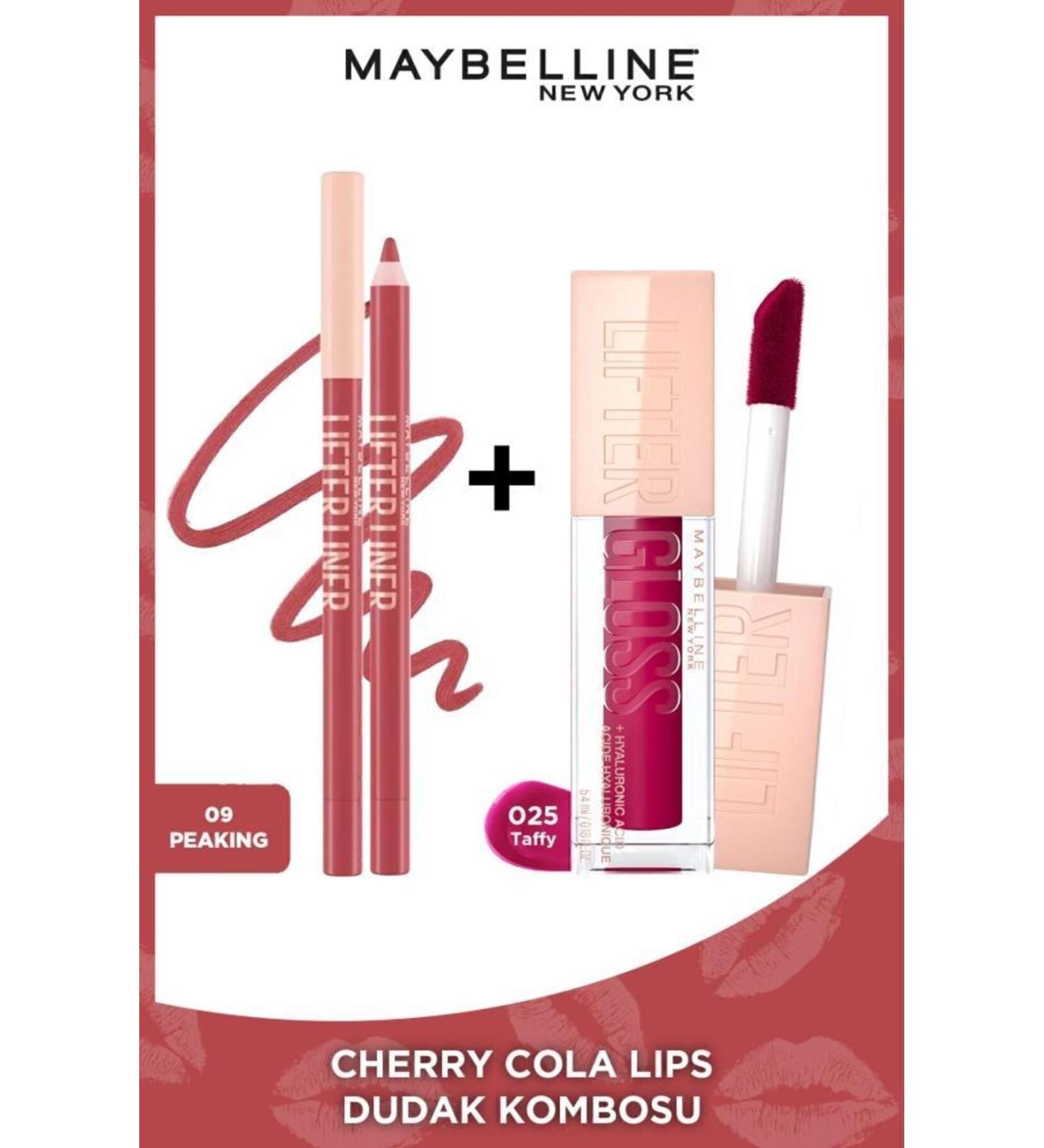 Maybelline New York Cherry Cola Lips Lifter Liner 09 Peaking Lip Pencil + Lifter Gloss 025 Taffy Lip Gloss - Buy Online on GoSupps.com