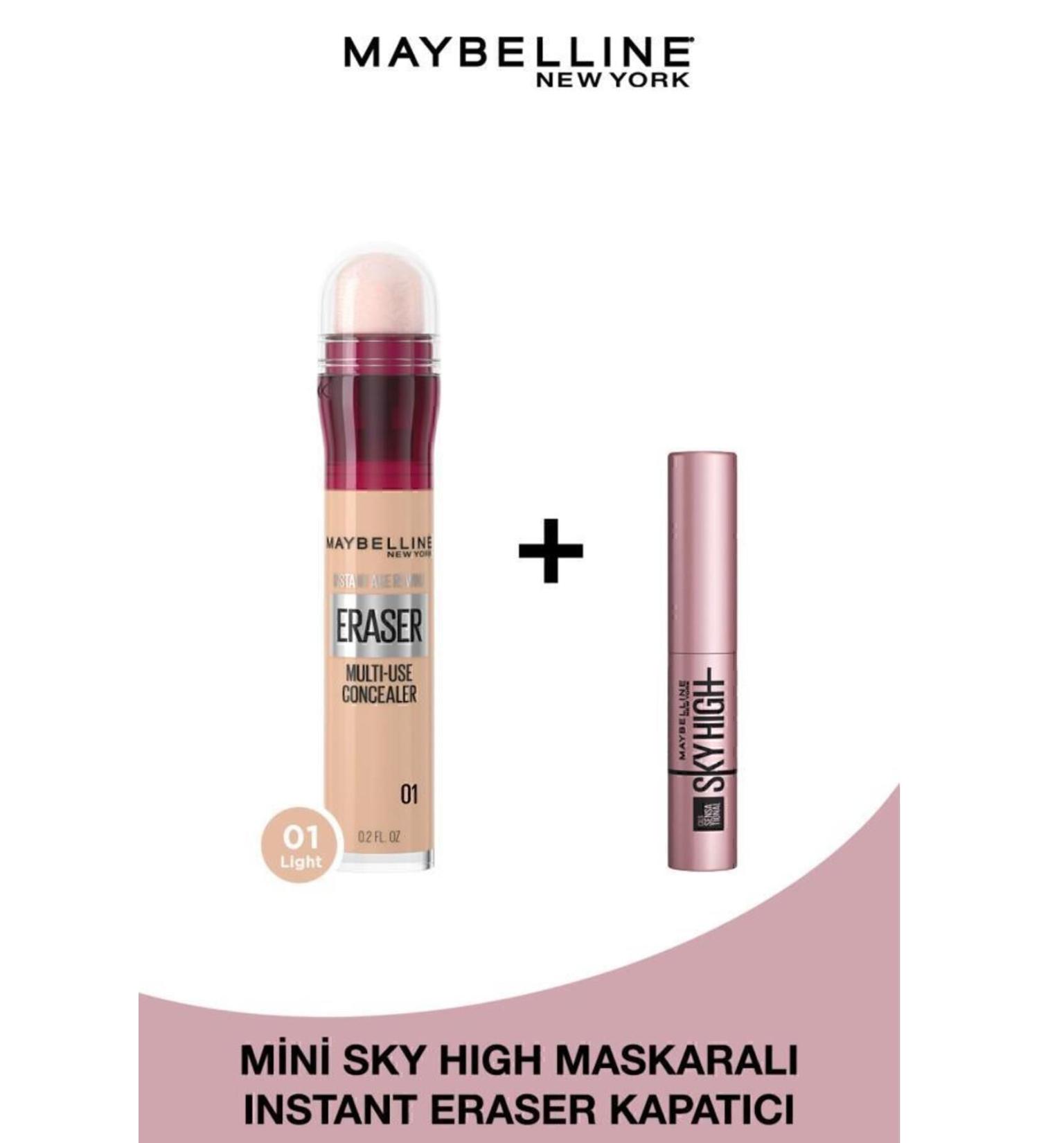 Maybelline New York Instant Anti Age Eraser Concealer - 01 Light & Mini Sky High Mascara 4.5 ML - Buy Online on GoSupps.com