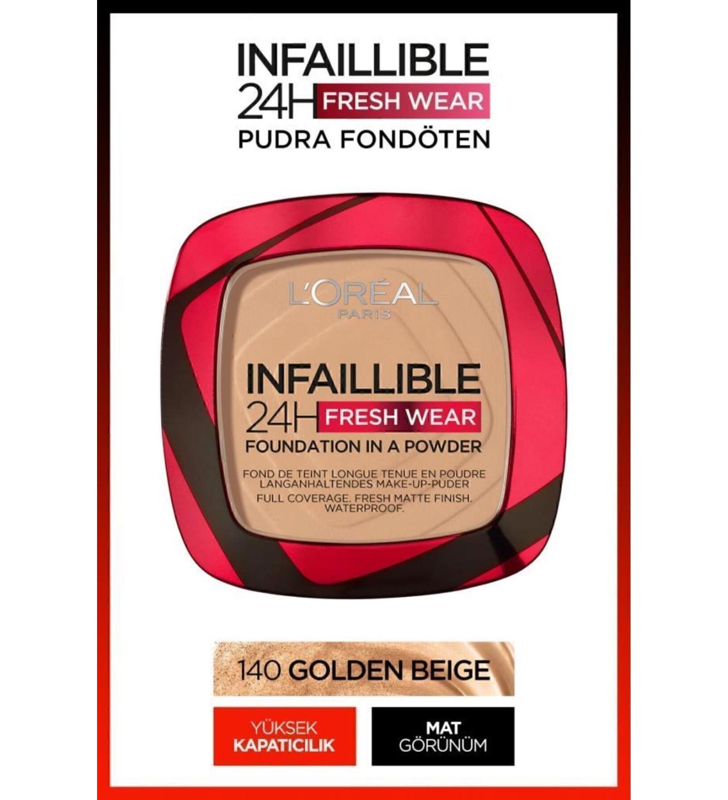 L'Oreal Paris Infaillible 24h Fresh Wear Powder Foundation 140 Golden Beige - Buy Online on GoSupps.com