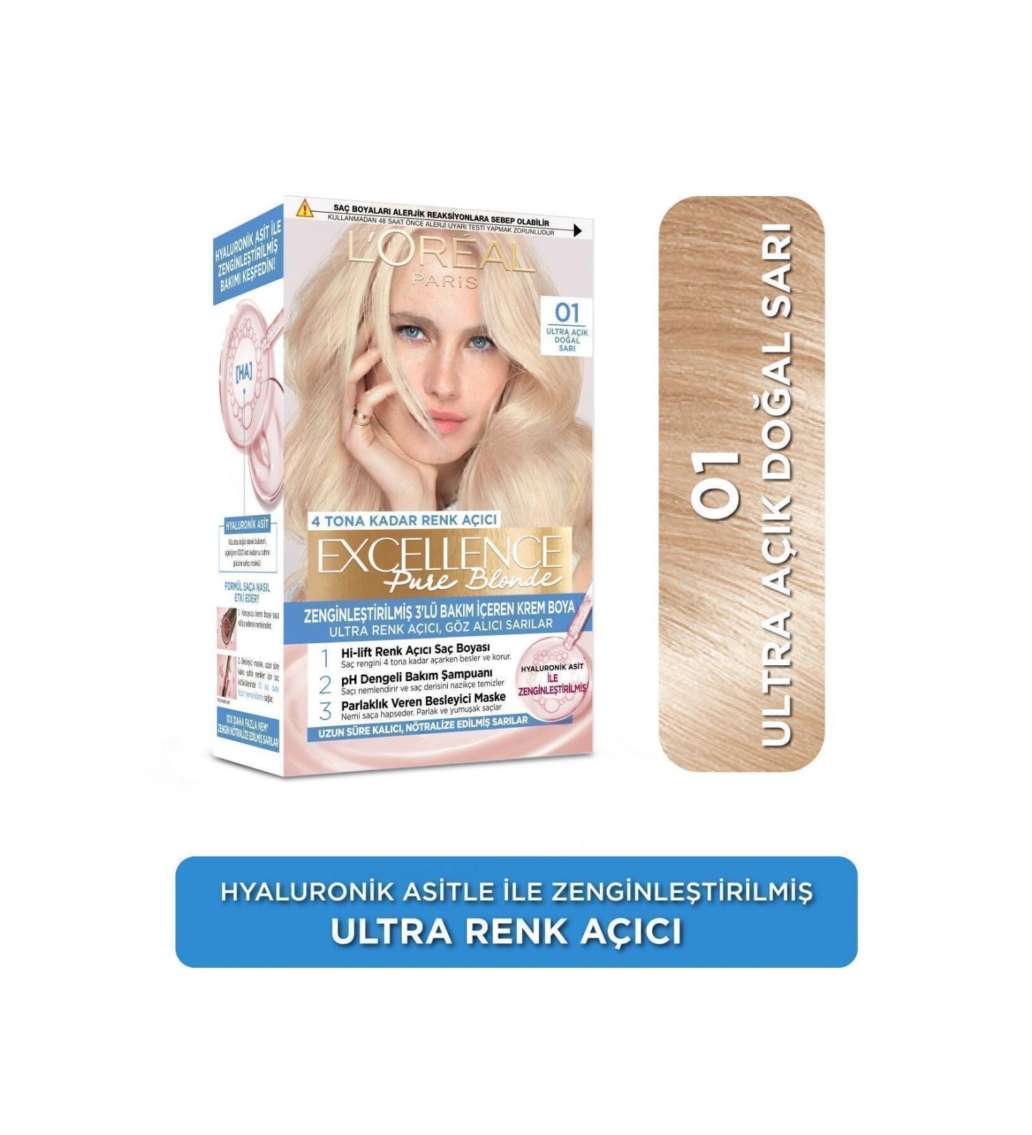 L'Oreal Paris Excellence Creme Hair Dye 01 Ultra Light Natural Blonde - Buy Online on GoSupps.com