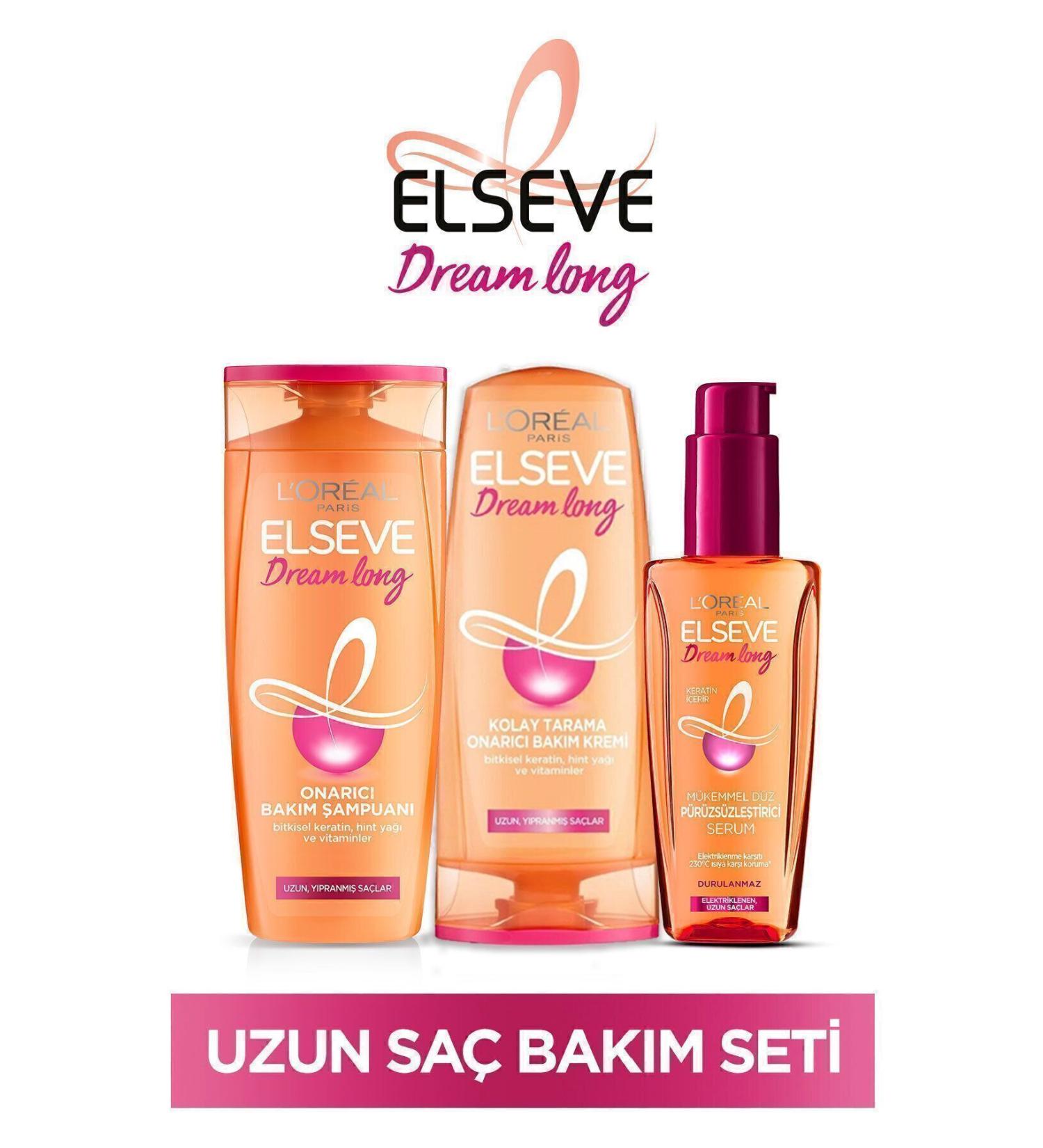 Elseve Dream Long Repair Care Shampoo 360ml & Conditioner 360ml & Perfect Straight Smoothing Serum - Buy Online on GoSupps.com