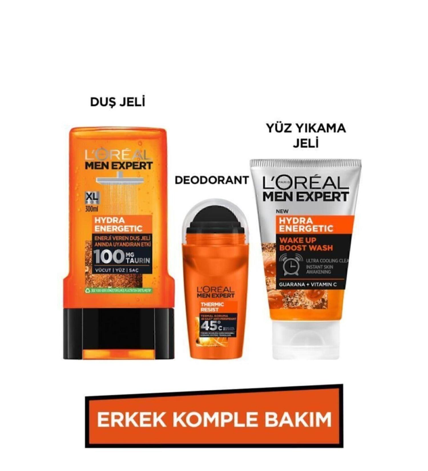 L'Oreal Paris Men Expert Men's Complete Care Set Hydra Energetic Face Wash Gel 100ml + Shower Gel 300ml + Roll On - Buy Online on GoSupps.com