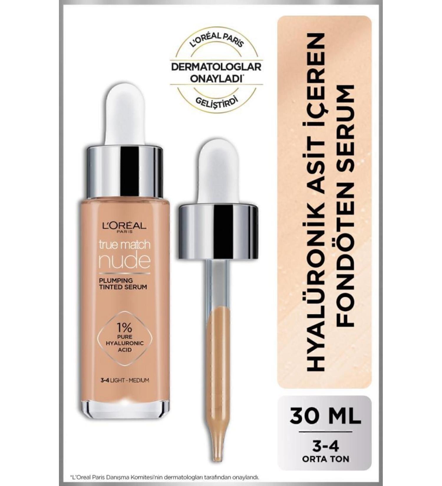 L'Oreal Paris True Match Nude Foundation Serum 3-4 Light Medium - Buy Online on GoSupps.com