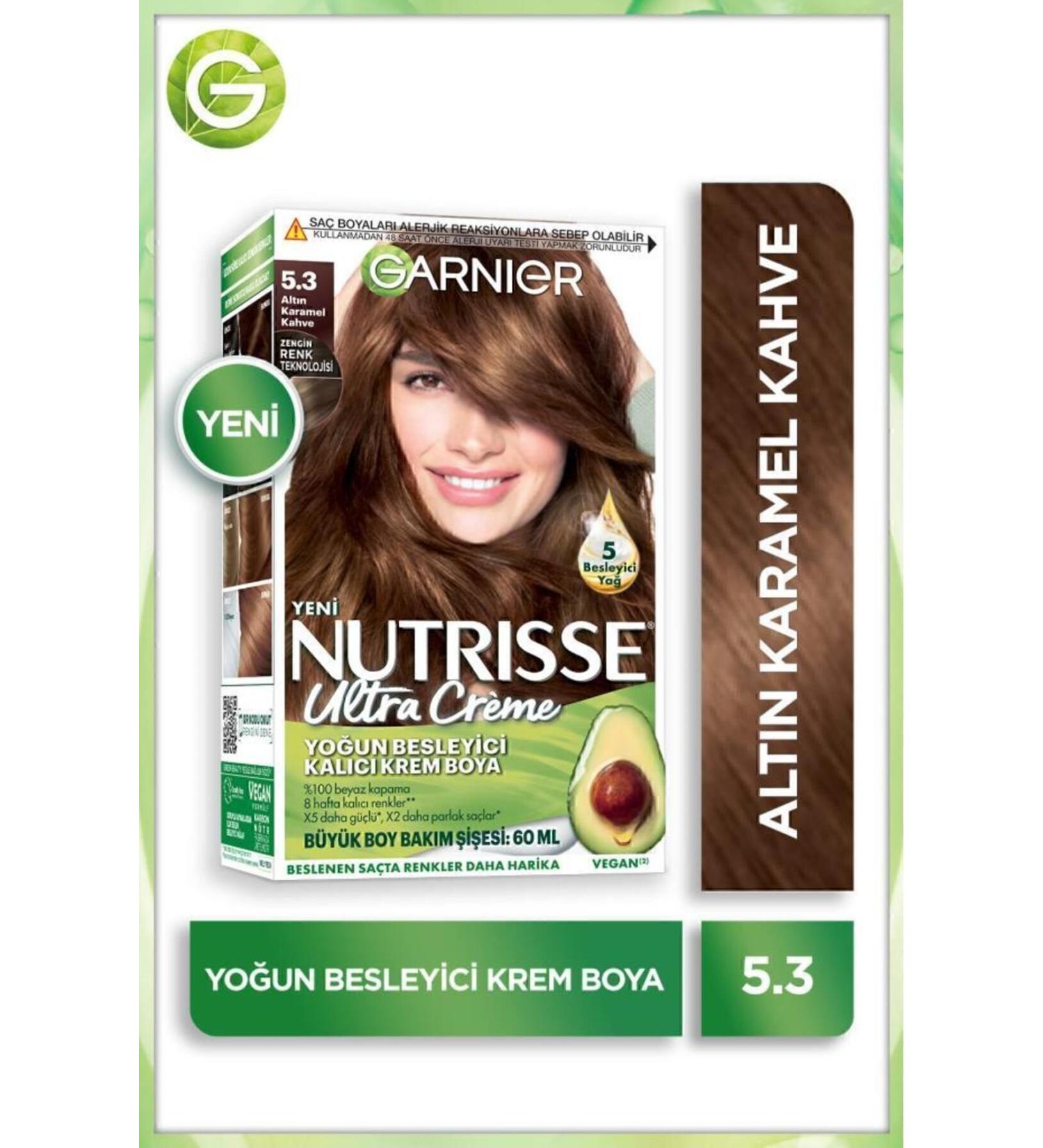 Garnier Nutrisse Intense Nourishing Permanent Cream Hair Dye 5.3 Golden Caramel Brown - Buy Online on GoSupps.com