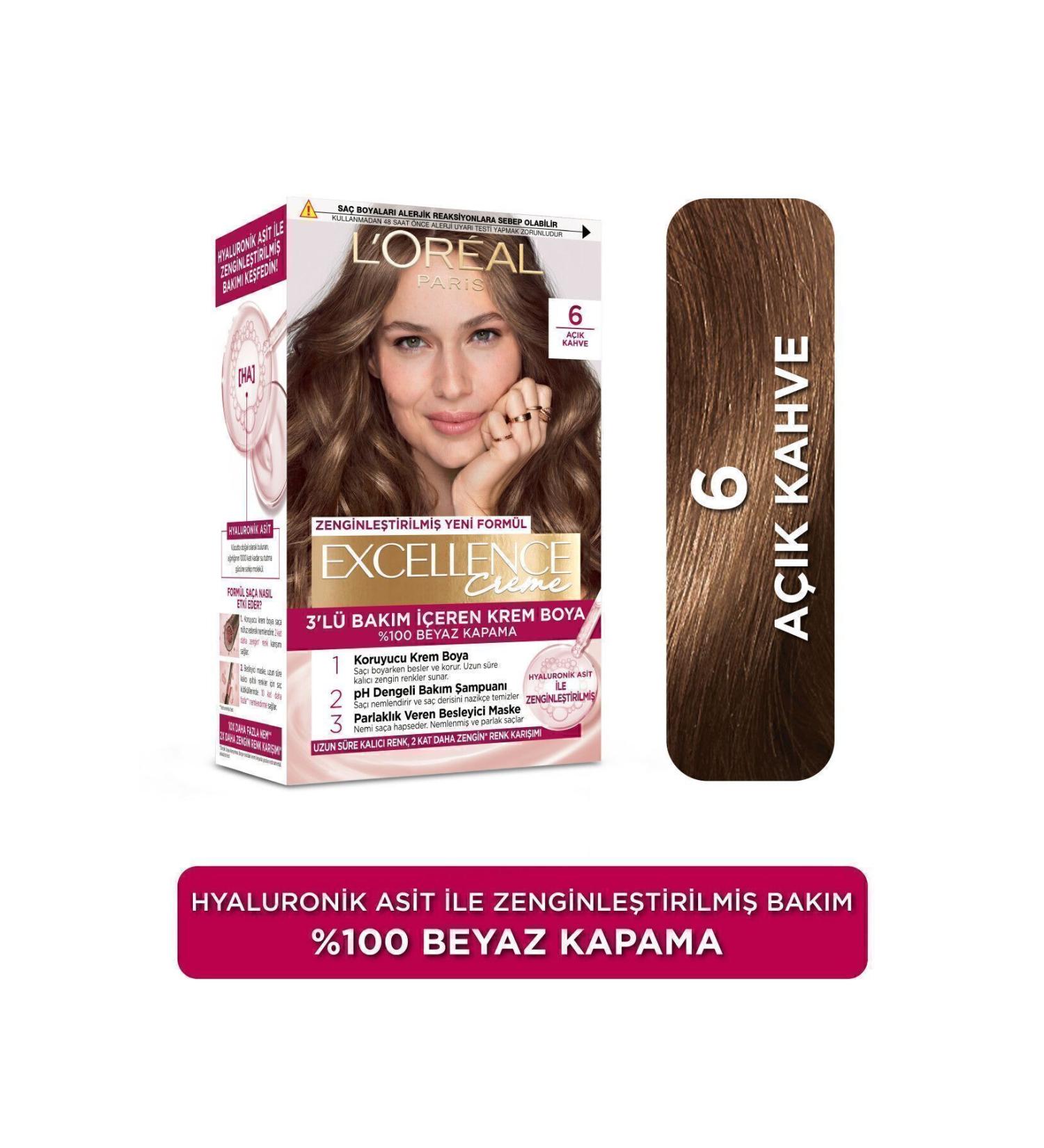 L'Oreal Paris L'or al Paris Excellence Creme Hair Dye - 6 Light Brown - Buy Online on GoSupps.com