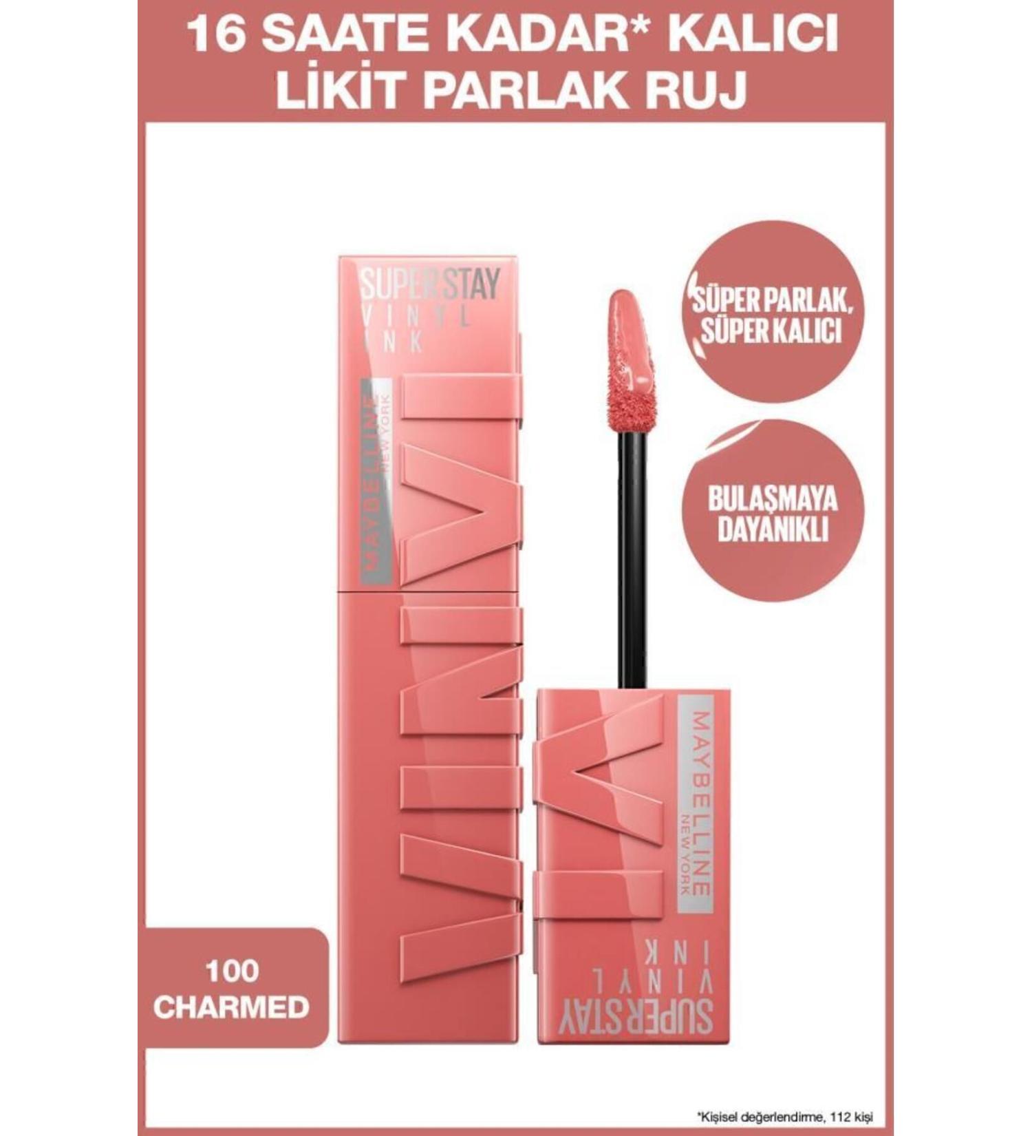 Maybelline New York Super Stay Vinyl Ink Long-Lasting Liquid Glossy Lipstick 100 Charmed - Buy Online on GoSupps.com