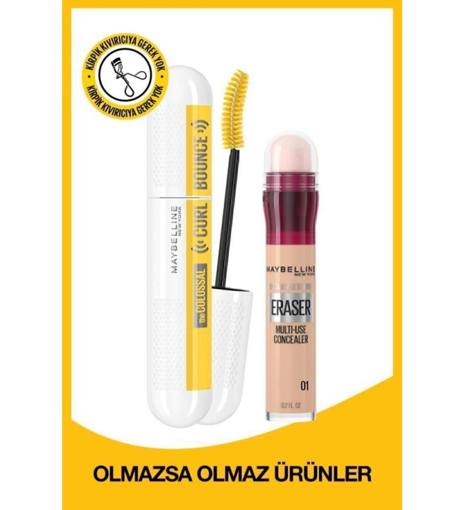 Maybelline New York Colossal Curl Bounce Mascara & Instant Anti Age Eraser Concealer 01 Light 2-Piece Eye Makeup Set - Buy Online on GoSupps.com