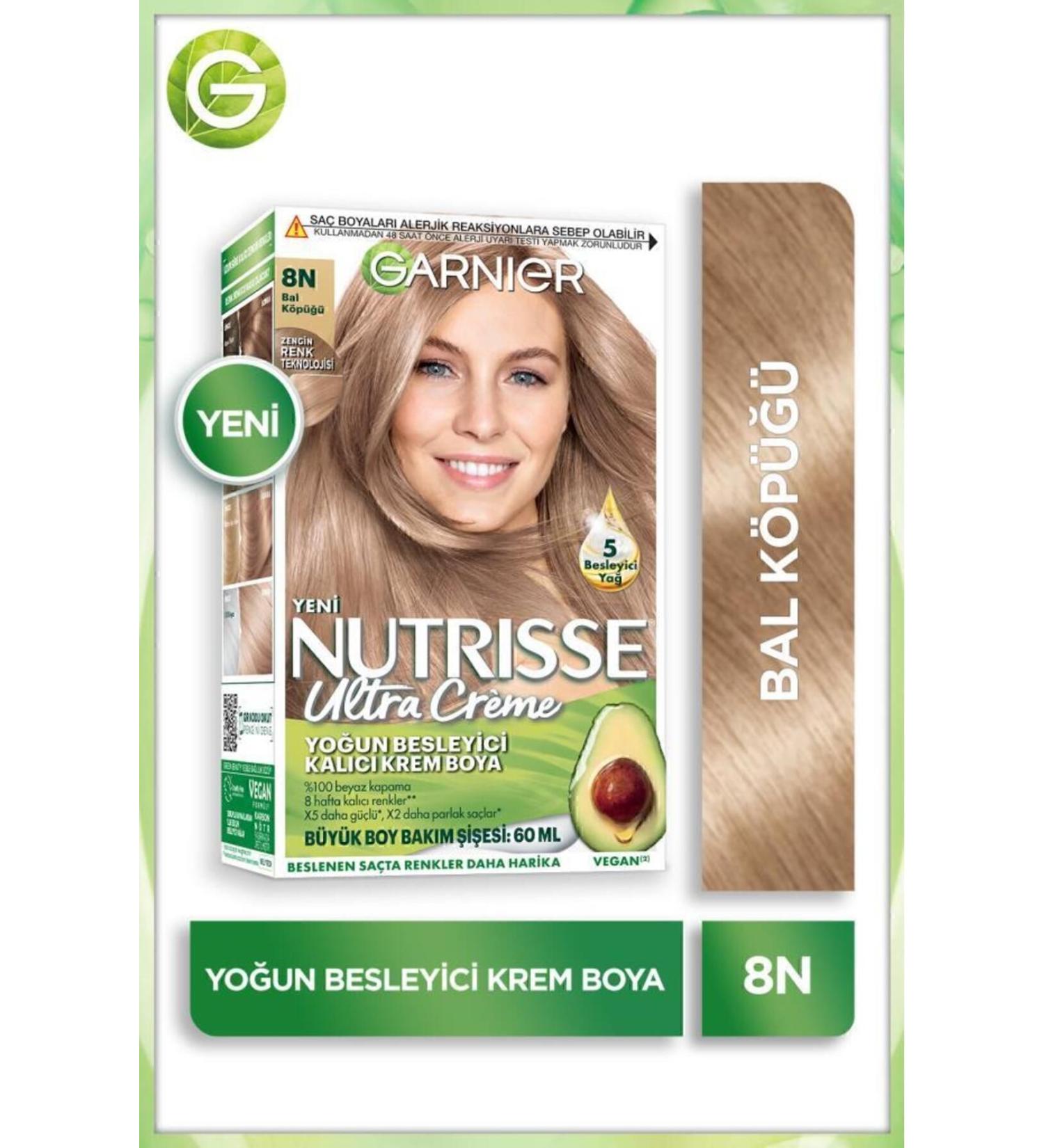 Garnier Nutrisse Intensive Nourishing Permanent Cream Hair Dye 8N Honey Foam - Buy Online on GoSupps.com