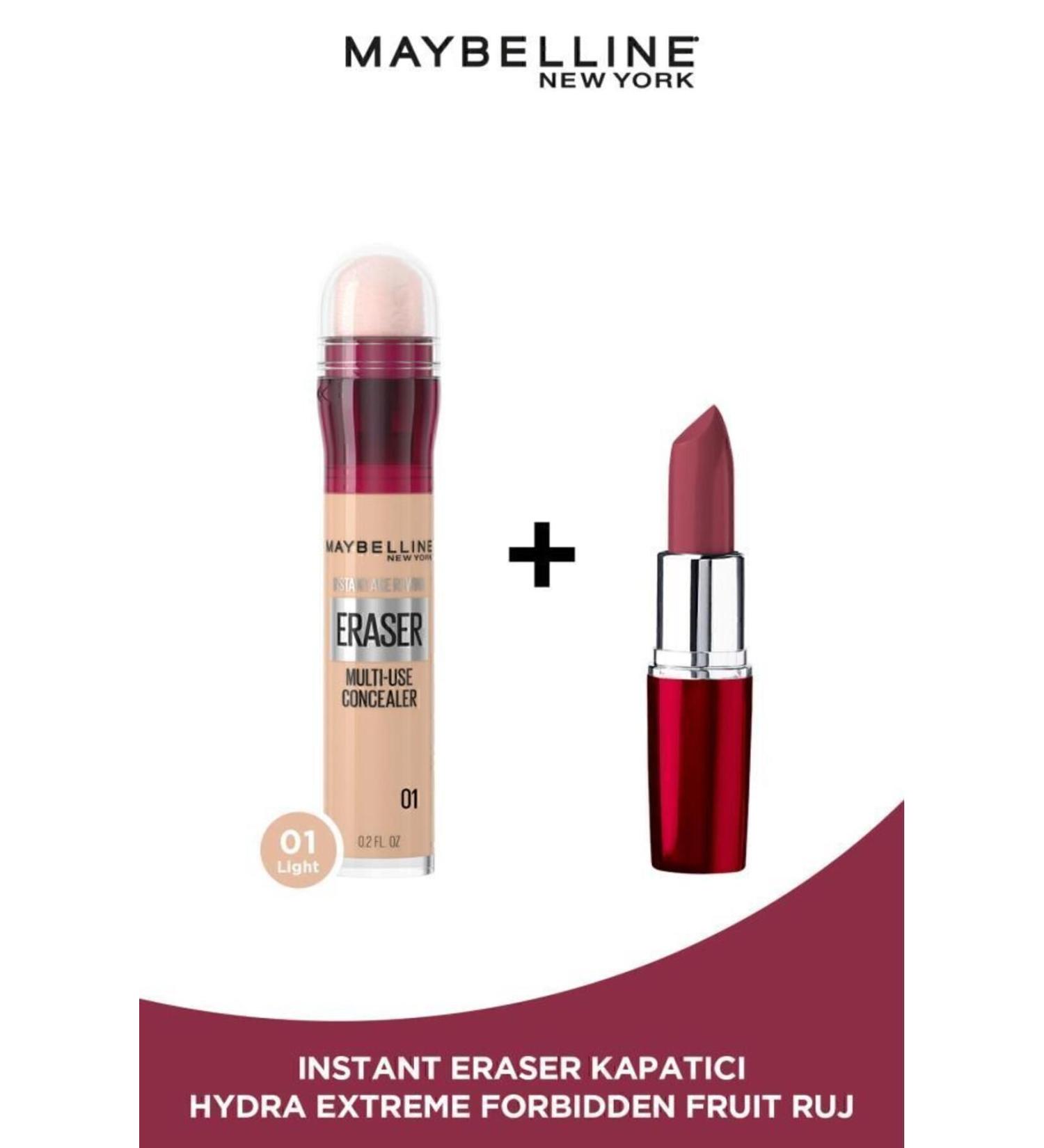 Maybelline New York Instant Anti Age Eraser Concealer 01 Light & Hydra Extreme Forbidden Fruit Lipstick 805 Purple Lust Plum