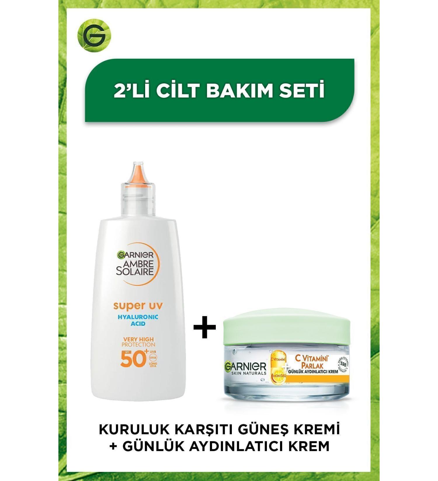Garnier Ambre Solaire Hyaluronic Acid Sunscreen Face Cream & Vitamin C Brightening Daily Brightening Cream - Buy Online on GoSupps.com
