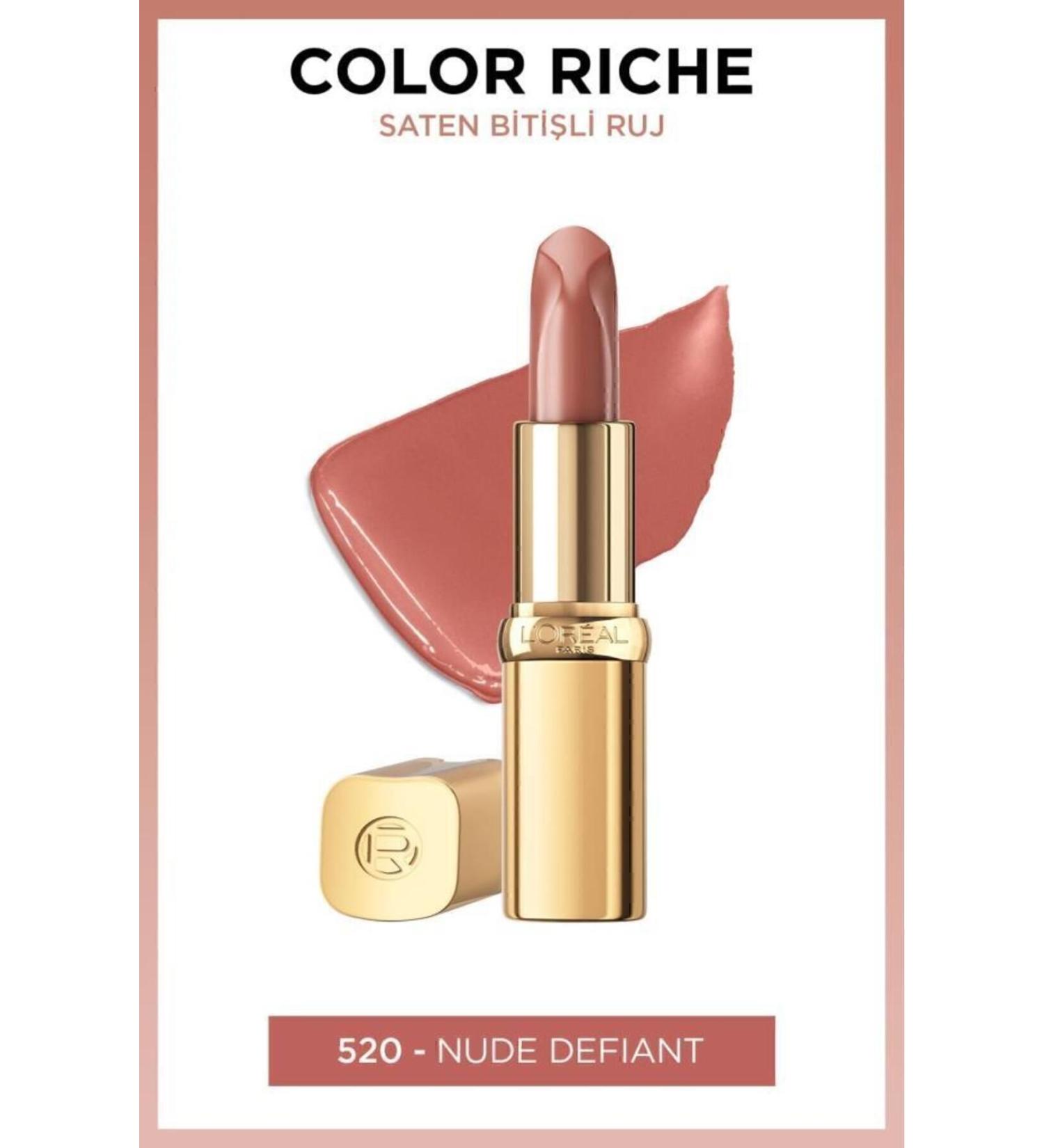 L'Oreal Paris COLOR RICHE INTENSE PIGMENT SATIN FINISH LIPSTICK - 520 NUDE DEFIANT - LIPSTICK DEMBA3117 - Buy Online on GoSupps.com