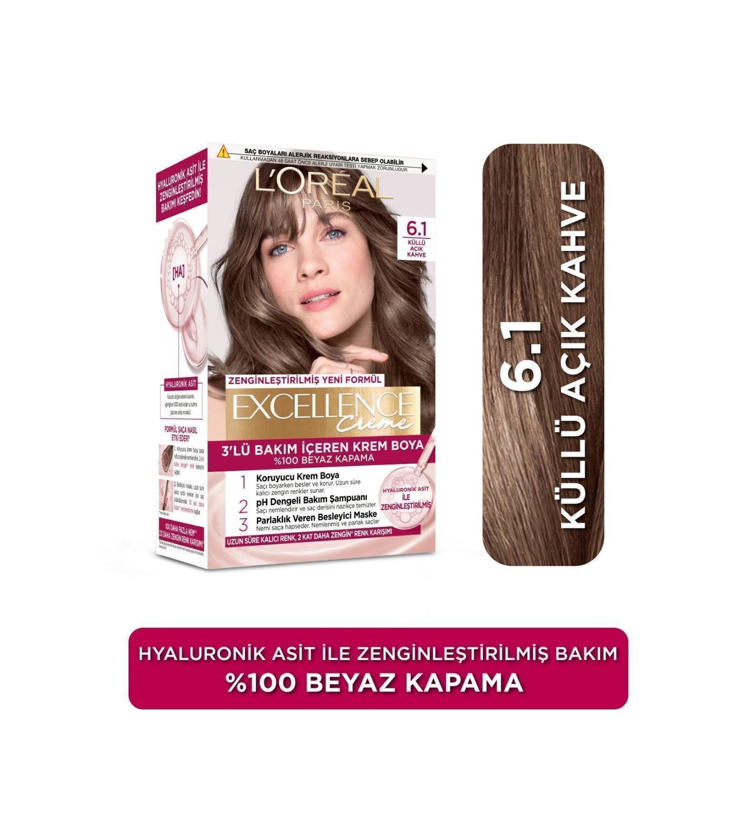 L'Oreal Paris Excellence Creme Hair Dye - 6.1 Ash Light Brown - Buy Online on GoSupps.com