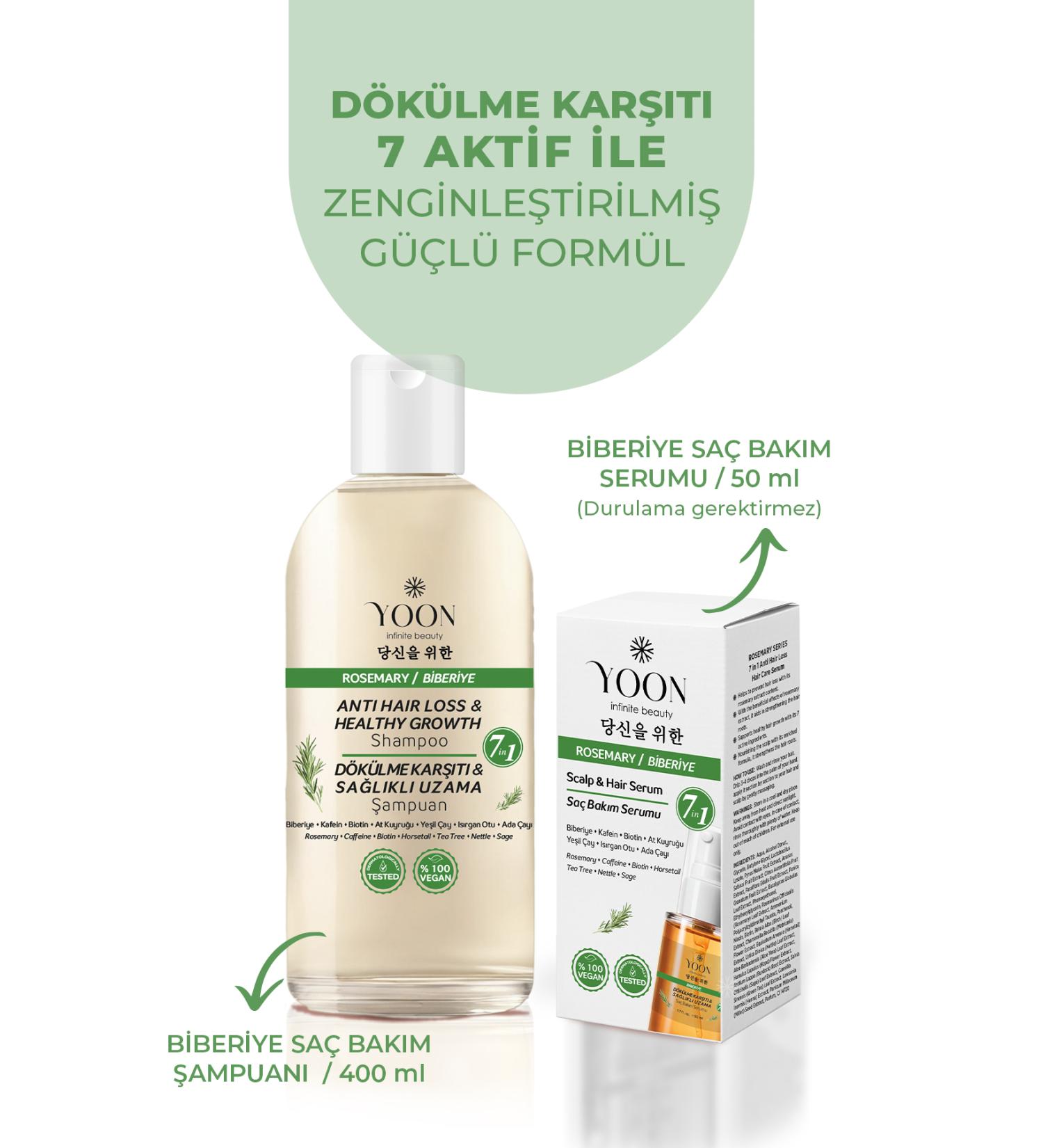 YOON 2-Piece Set Anti-Hair Loss Fast Hair Growth 7 Active Rosemary Hair Serum 50ml & Shampoo 400ml - Buy Online on GoSupps.com