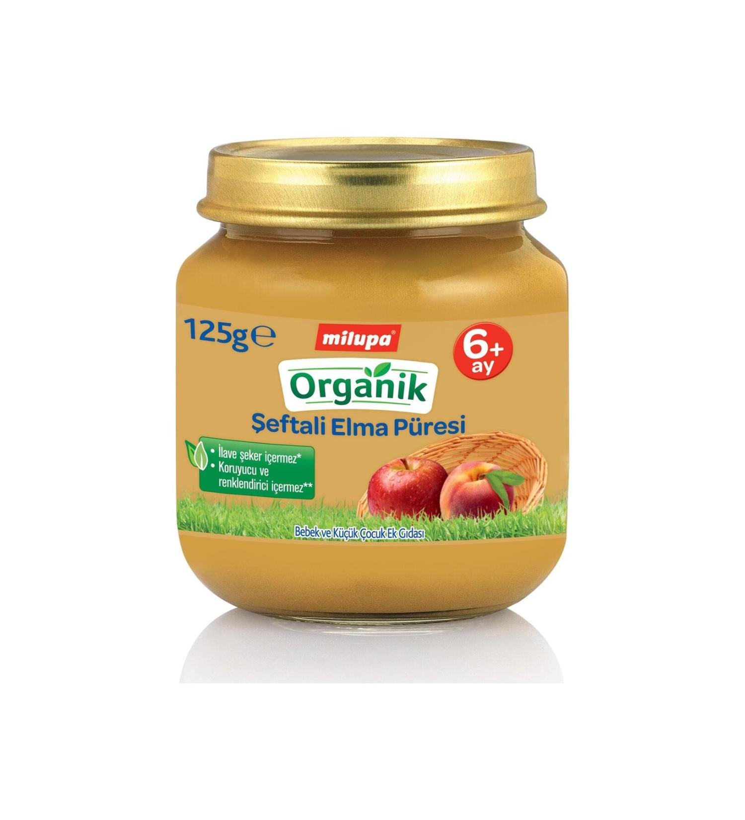 Organic Peach Apple Puree Jar Food 125 Gr