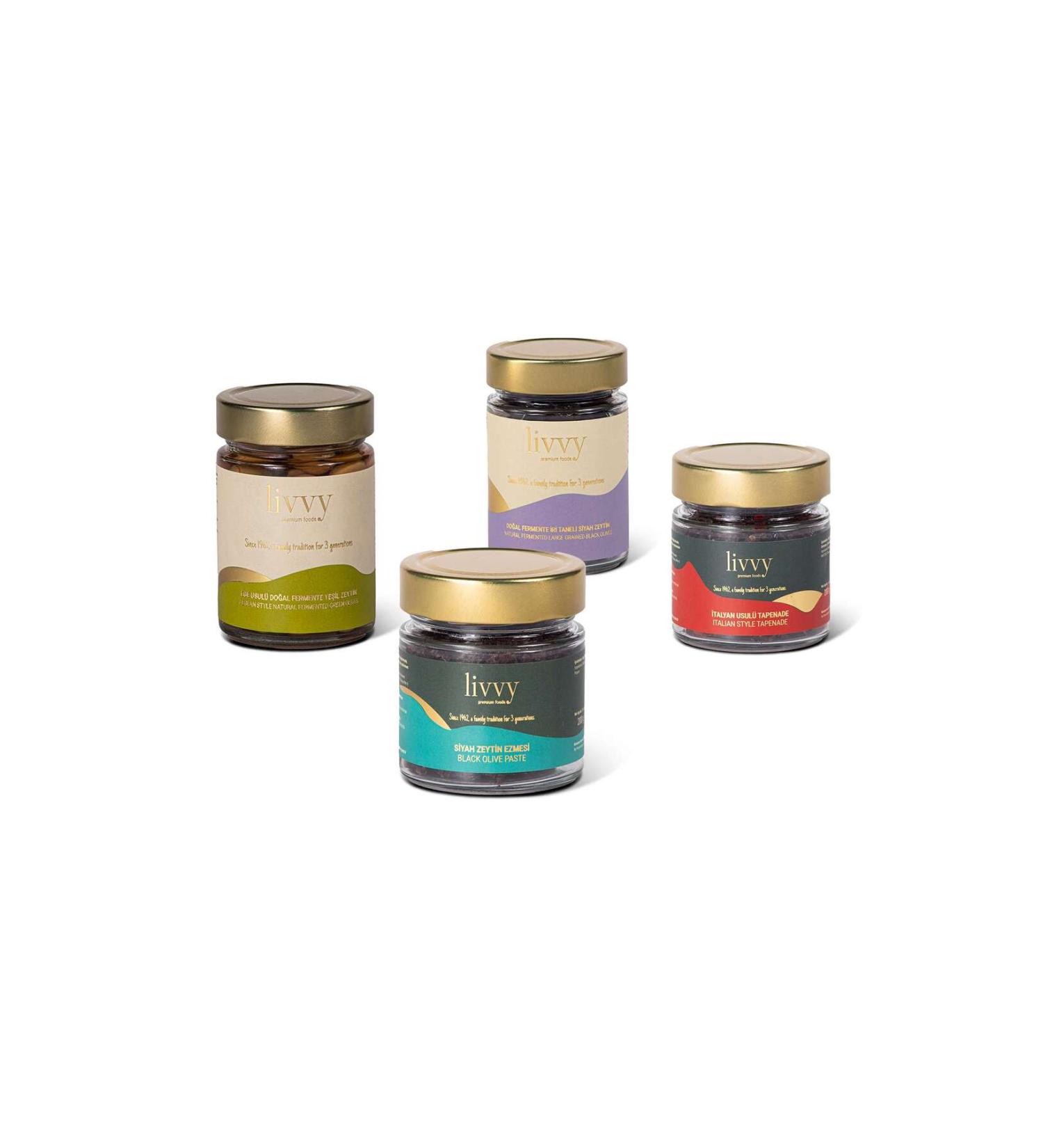 Livvy Premium Foods THRE Livvy Set (Brine 250 g + Aegean 250 g + Olive Paste 200 g + Tapenade 200 g)