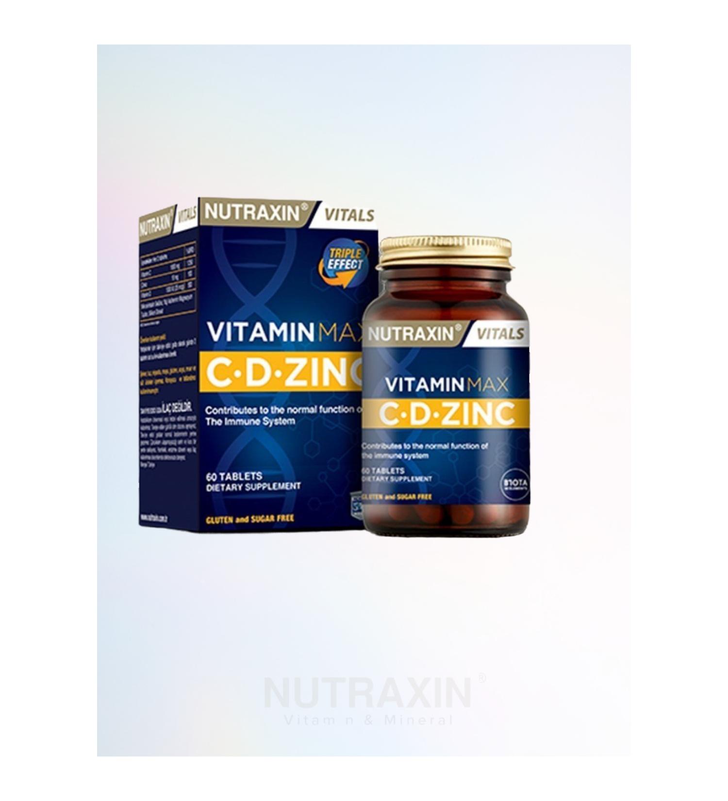Nutraxin VITAMIN MAX CD-ZINC 60 TABLETS + (1 PIECE) 100 ML FACE CLEANSING GEL