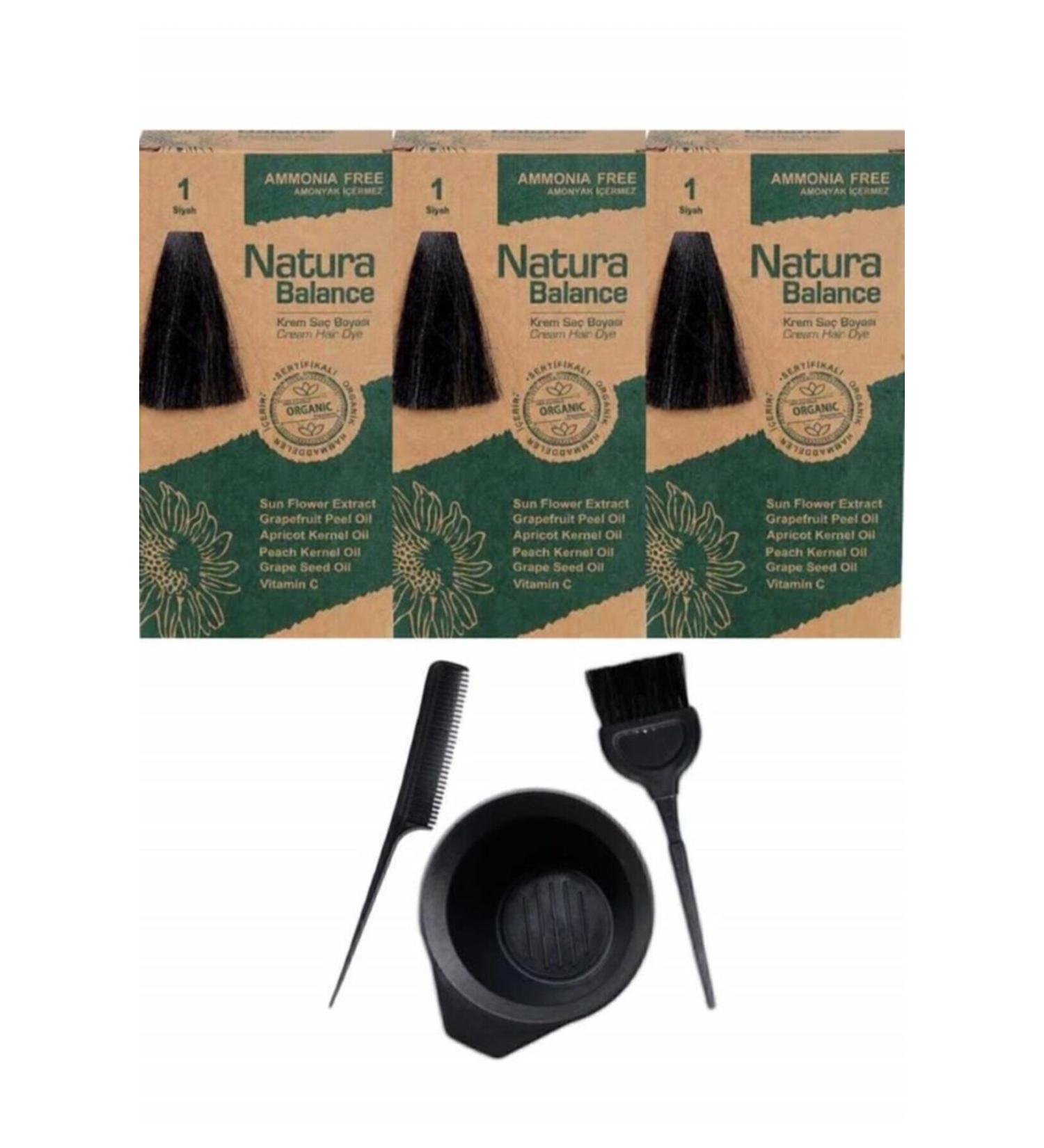 NATURABALANCE Balance Hair Dye 1 Black 3 Pieces + Hair Coloring Set