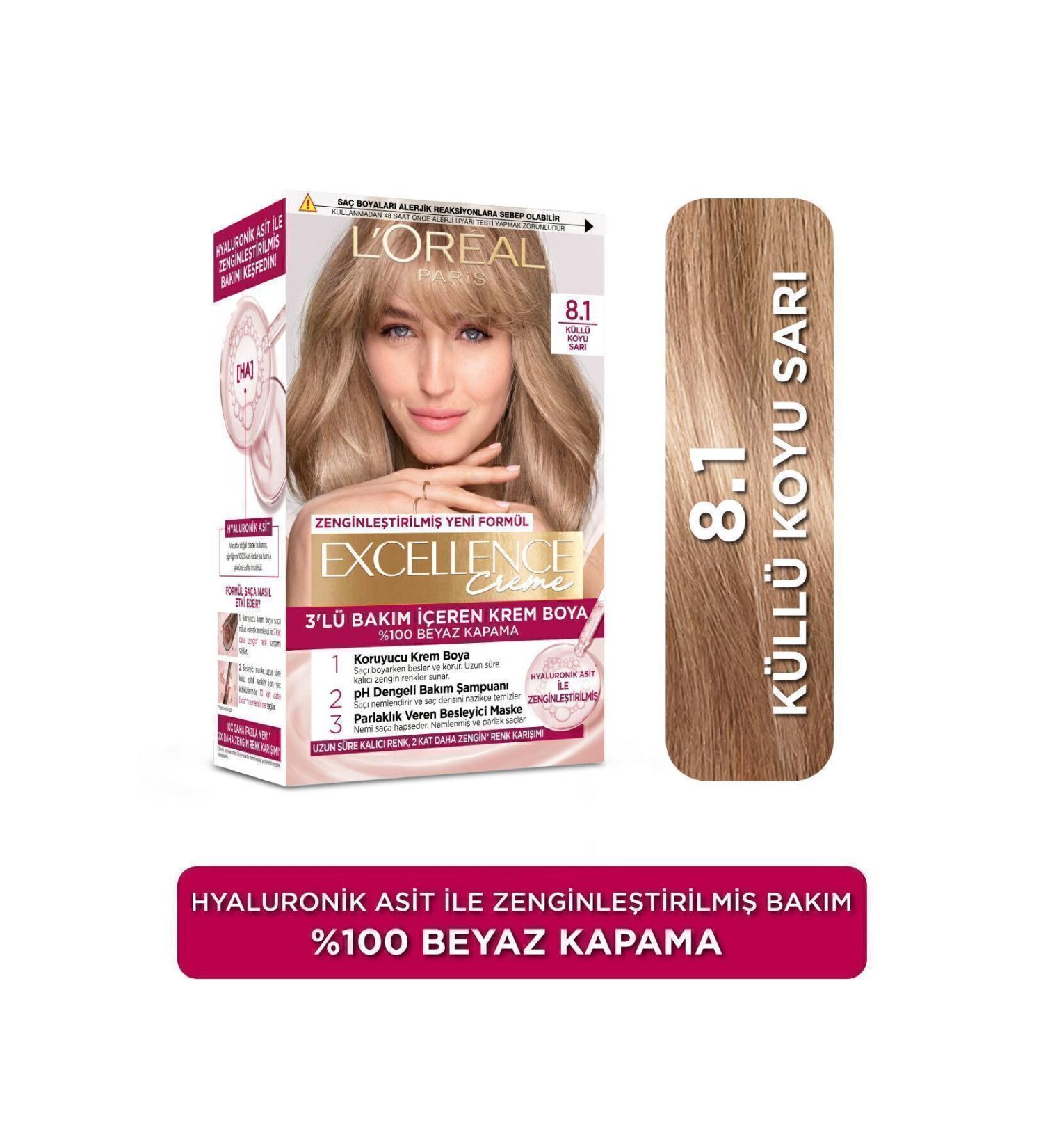 L'Oreal Paris Excellence Creme Hair Dye 8.1 Dark Blonde Ash - Buy Online on GoSupps.com