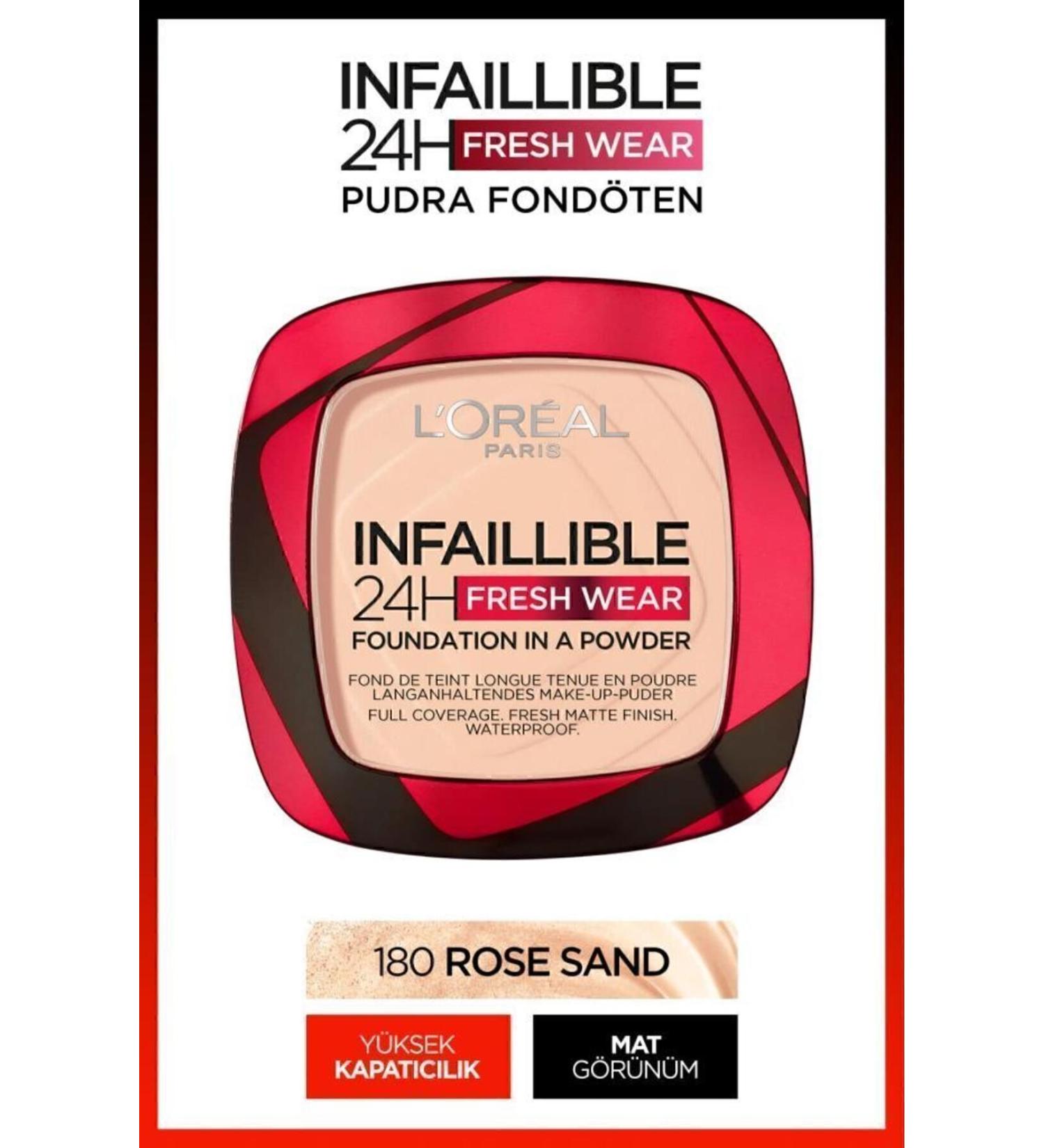 L'Oreal Paris Infaillible 24h Fresh Wear Powder Foundation 180 Rose Sand - Buy Online on GoSupps.com