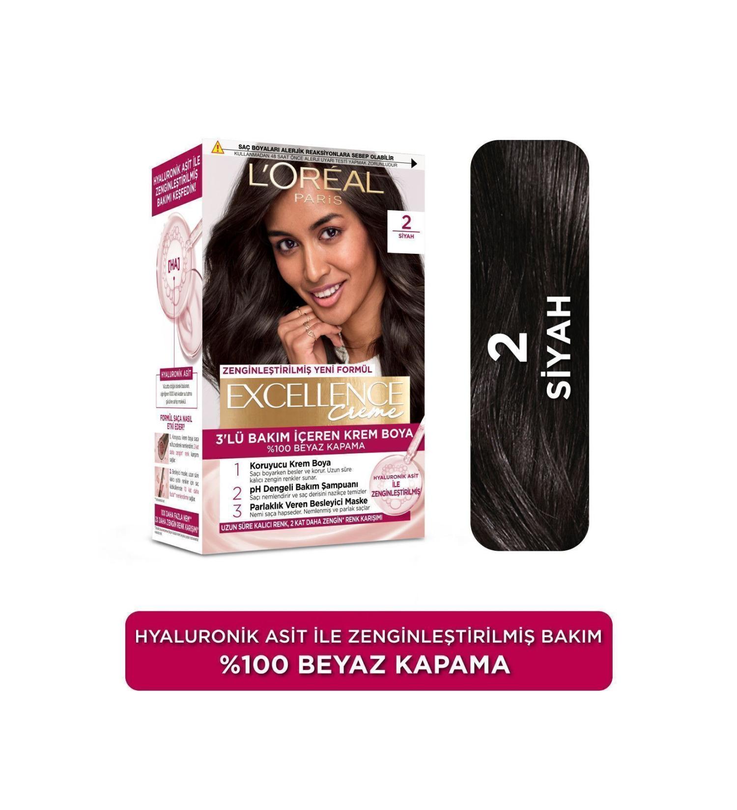 L'Oreal Paris Excellence Creme Hair Dye 2 Black - Buy Online on GoSupps.com