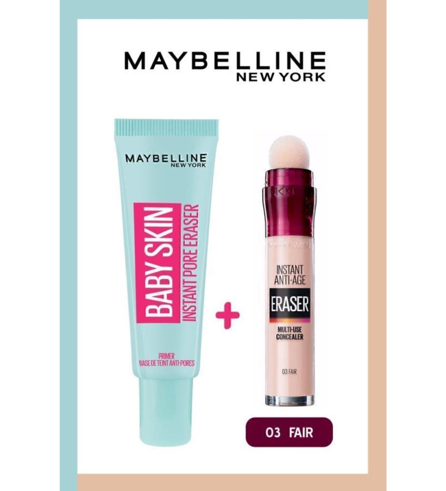 Maybelline New York Baby Skin Makeup Base and Instant Anti Age Eraser Concealer 03 Fair - Buy Online on GoSupps.com