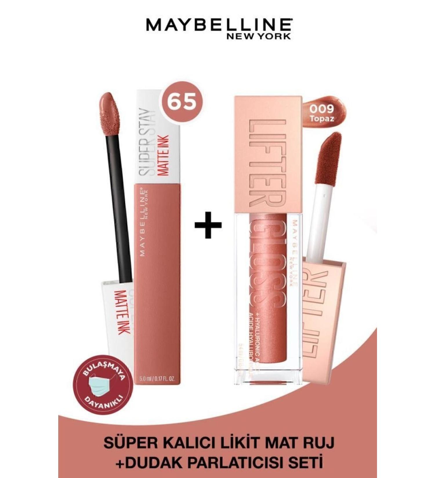 Maybelline New York Super Stay Matte Ink Liquid Matte Lipstick 65 Seductress & Lifter Gloss Lip Gloss 009 Topaz - Buy Online on GoSupps.com