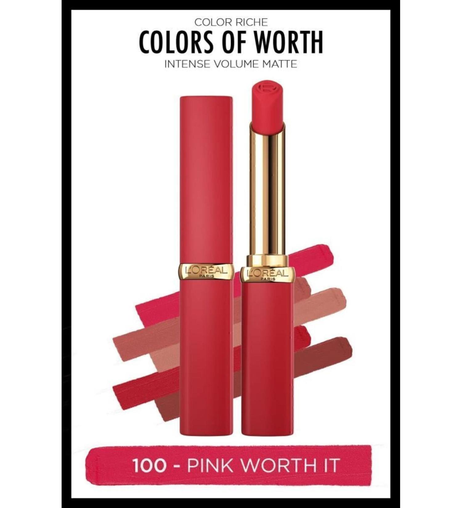L'Oreal Paris Color Riche Colors Of Worth Intense Volume Matte Lipstick - 100 Pink Worth It - Buy Online on GoSupps.com