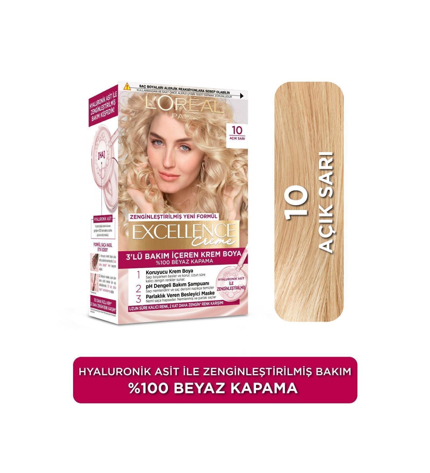 L'Oreal Paris Excellence Creme Hair Dye 10 Light Blonde - Buy Online on GoSupps.com