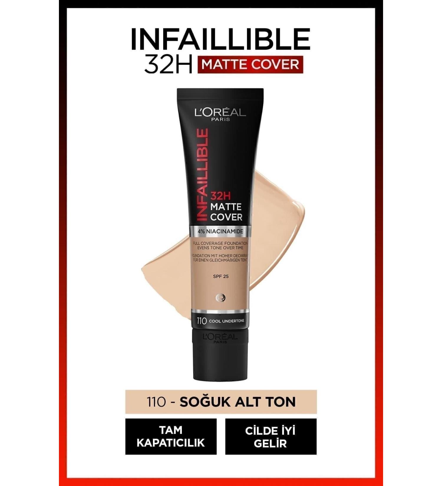 L'Oreal Paris Infaillible 32h Matte Cover High Coverage Foundation - 110 Cool Undertone - Buy Online on GoSupps.com